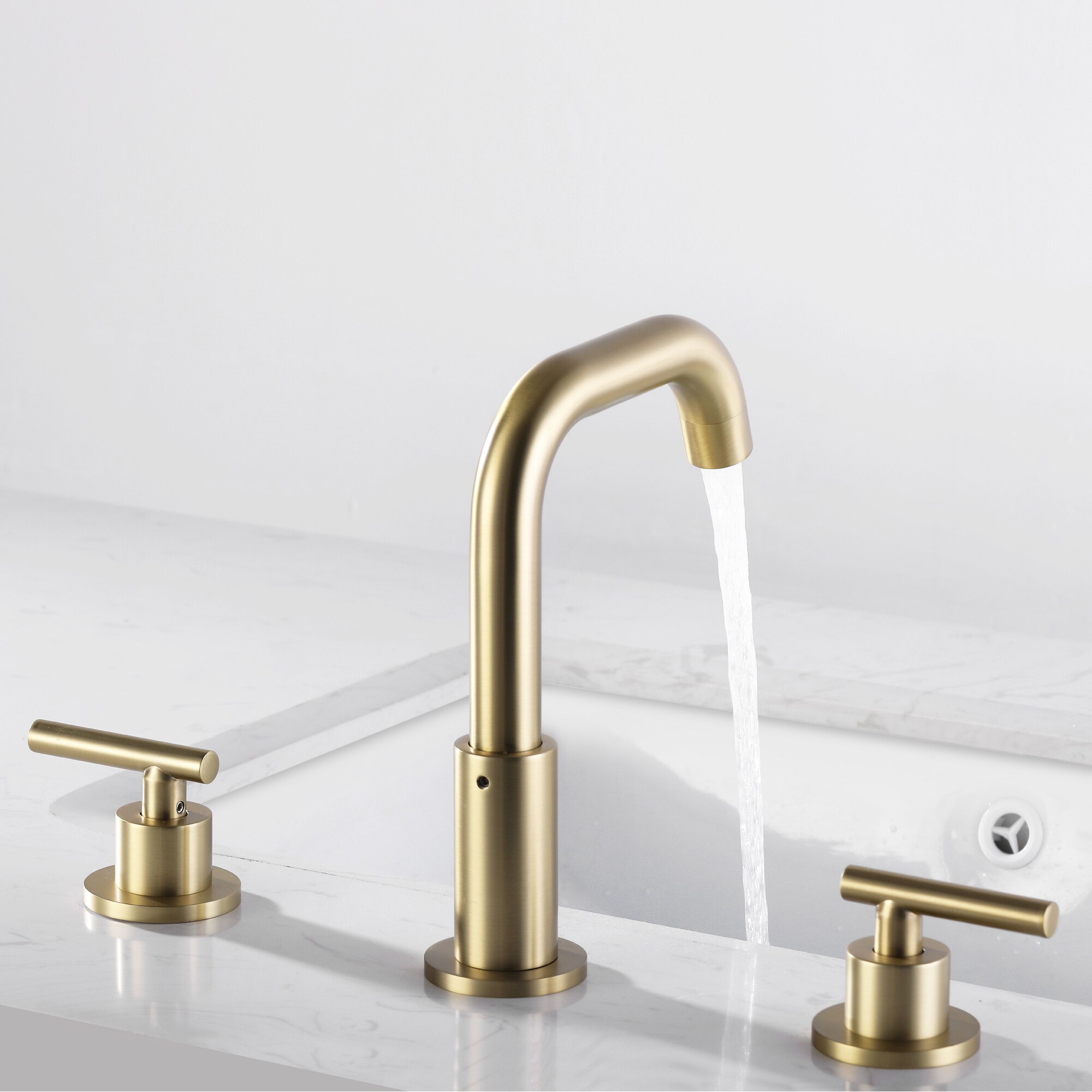 WELLFOR Brushed Gold Widespread 2-Handle Swivel Bathroom Sink Faucet in ...