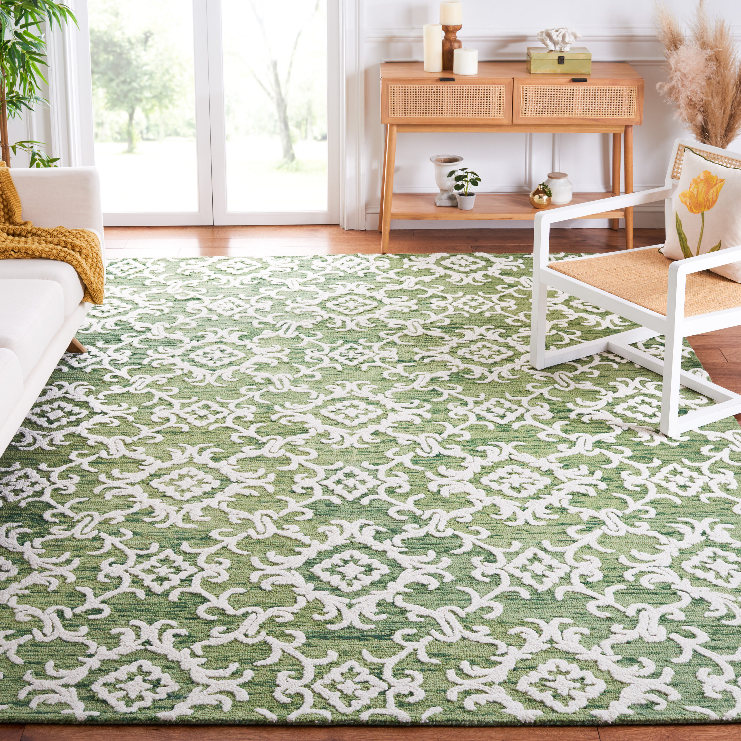  Blossom 104 Green/Ivory Traditional 10ft x 14ft Large Rectangle Rug