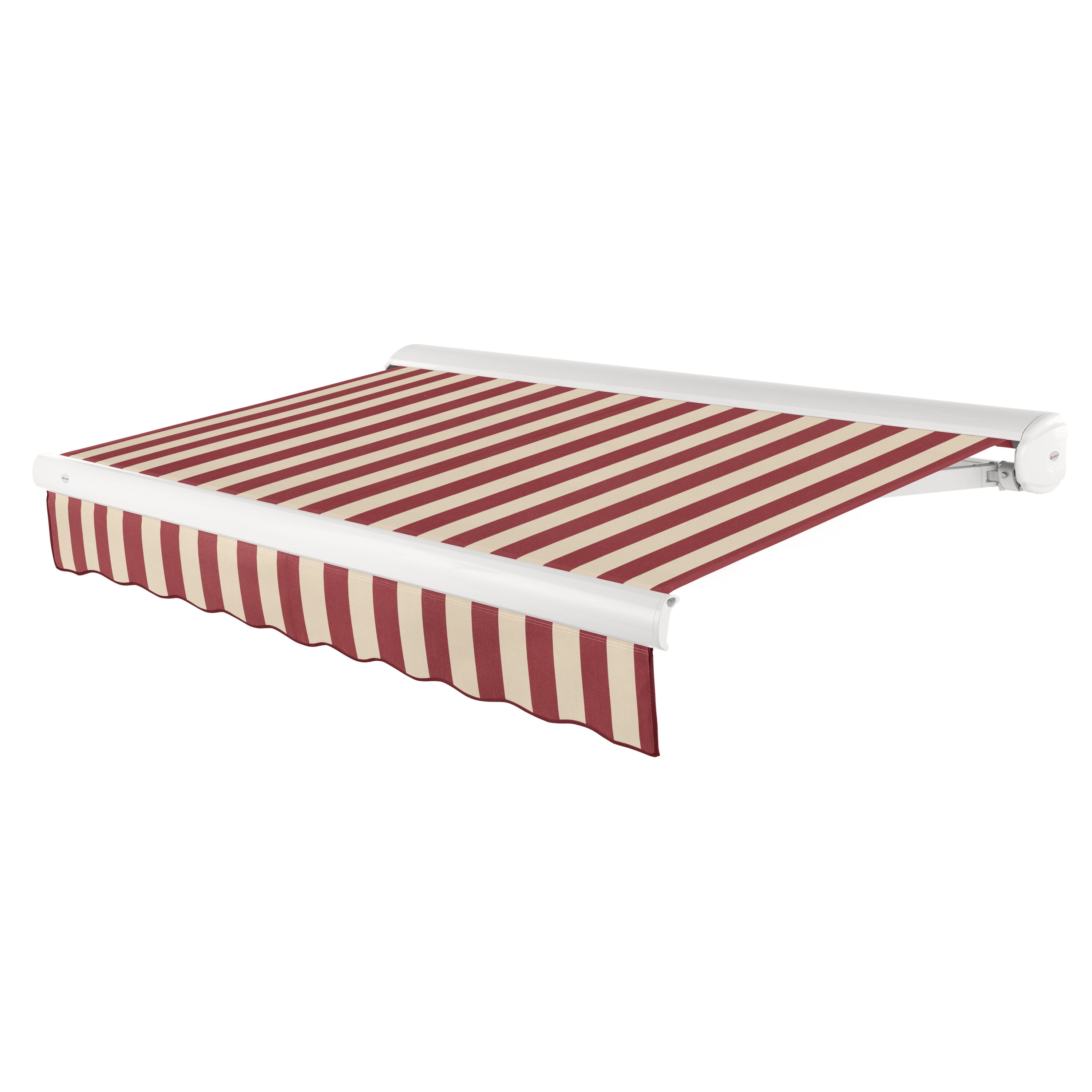 Awntech KWL10-L-BT Key West Left Motor 120-in Wide x 96-in Projection x 10-in Height Fabric Burgundy/Tan Stripe Striped Motorized Retractable Patio Awning