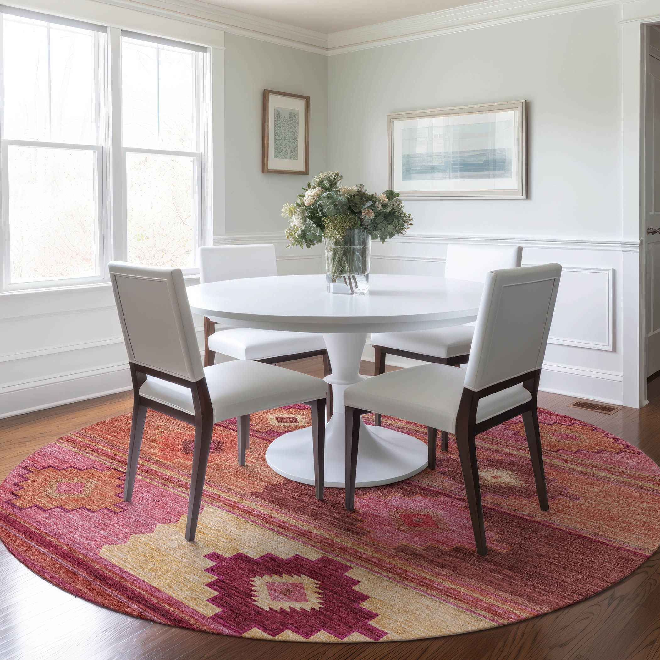 Addison Rugs AMF176PI8RO Mayfield AMF176PI 8 x 8 (ft) Loomed Polyester Pink Round Indoor Geometric Machine washable Area rug
