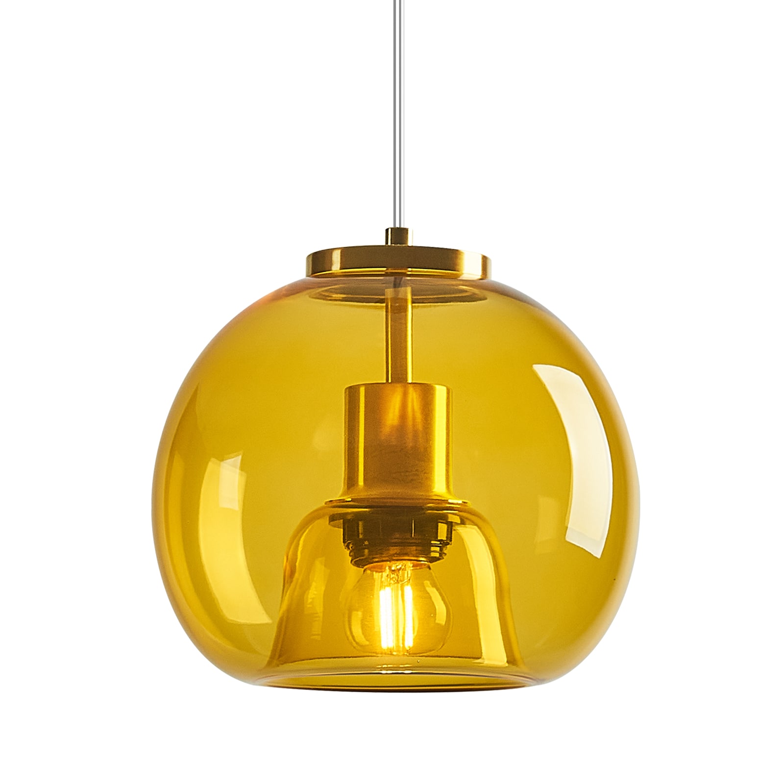 ZHLLMQ Modern 7.87 in 1-Light Yellow Globe Glass Hardwired Adjustable Pendant Light Fixture for Kitchen Island Bedroom Decor