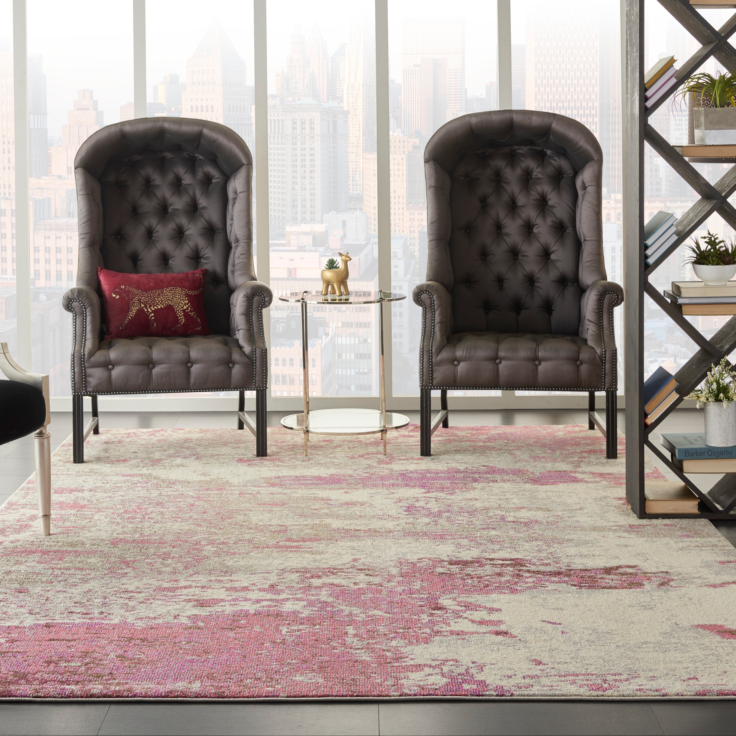 Nourison 99446742605 Celestial 9 x 12 (ft) Loomed Polypropylene Pink Rectangular Indoor Distressed/Overdyed Vintage Area rug
