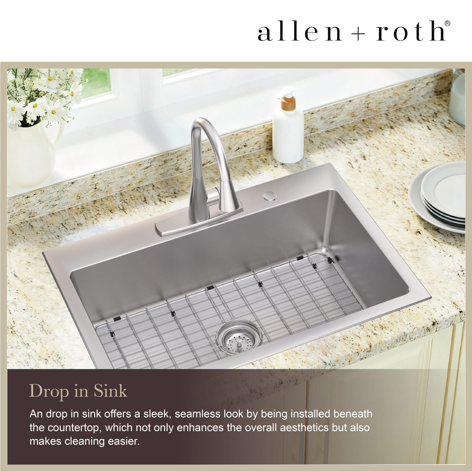 allen + roth Drop-in or undermount 33-in x 22-in Stainless steel