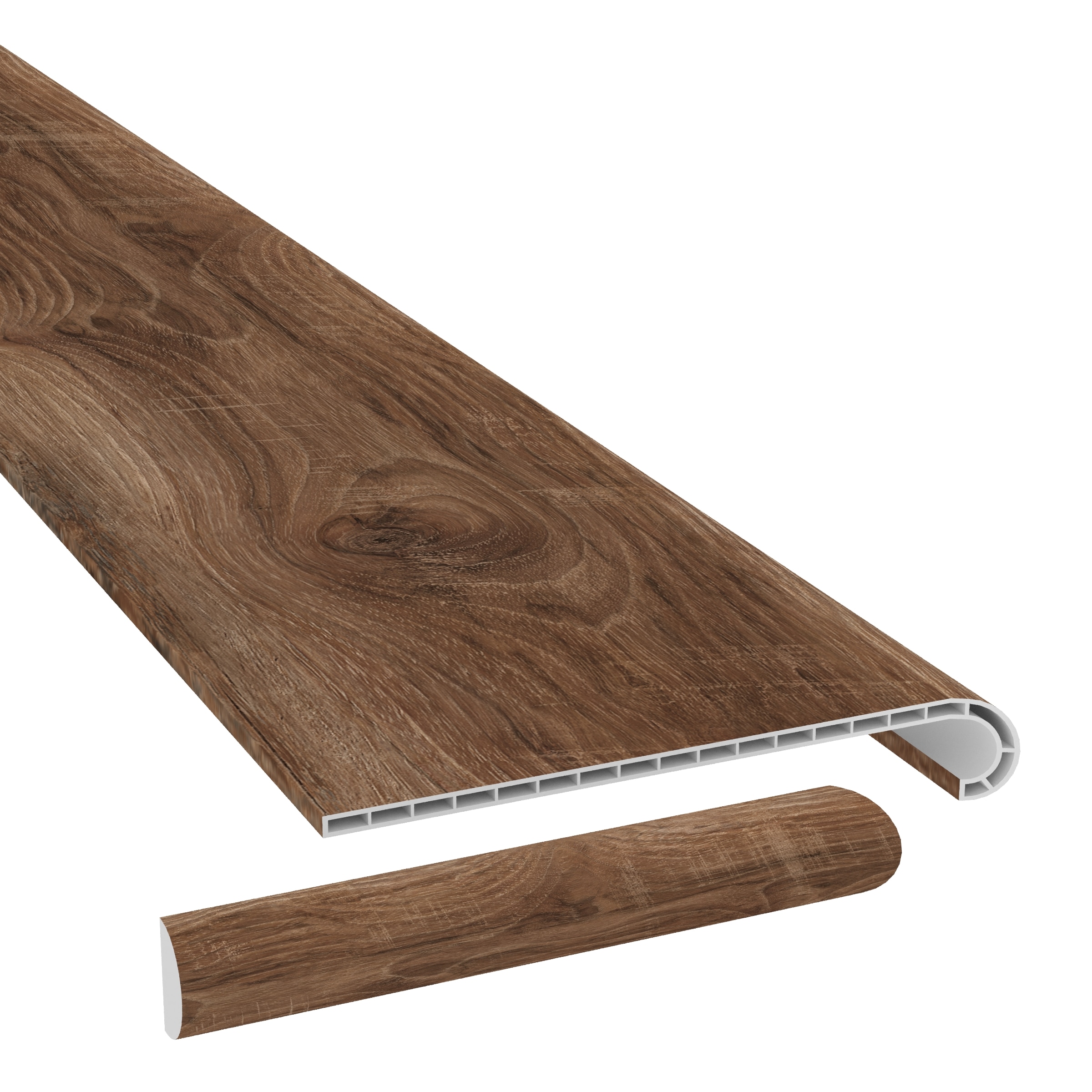 CALI 7914008221 49.8-in x 12.2-in x 1.73-in Mesquite Vinyl Reversible return Square edge Stair Tread