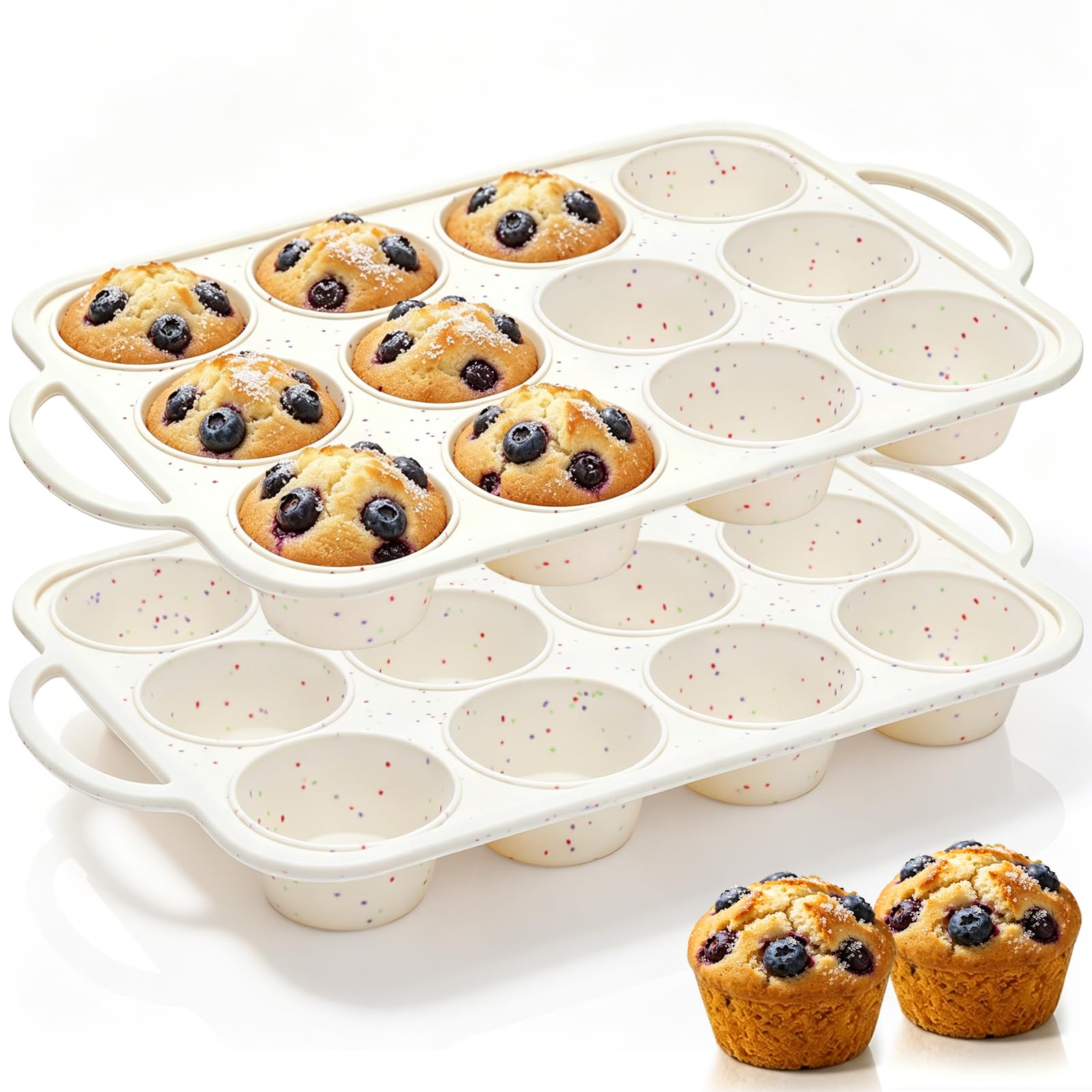 DHMHD  Silicone Muffin Pan Set with Metal Reinforced Frame 12 Cup Regular Size Cupcake Tray BPA Free Oven Safe Dishwasher Safe