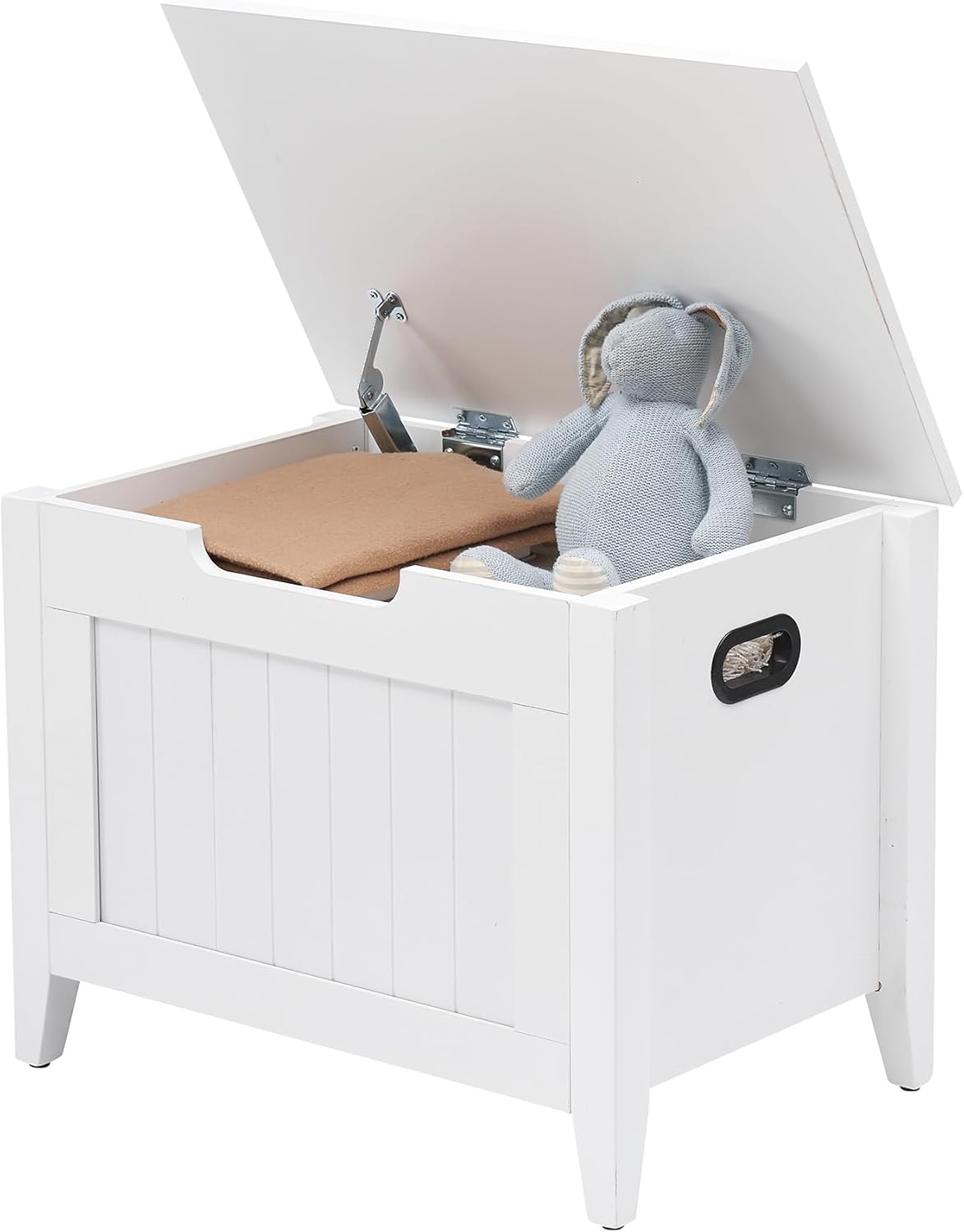 Qeetex DHZ-PHO-0YOHRURC Storage Bench with Safety Hinges 23.6 inch Flip-Top Shoe Bench with Wood Legs Storage Chest Ottoman Bench for Entryway Bed Room Living Room Easy Assembly White