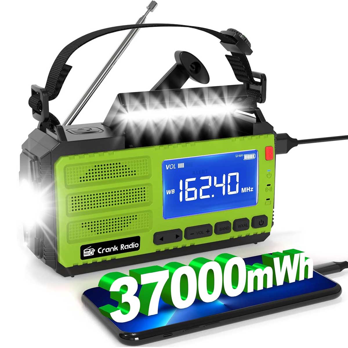 Aoibox LAWR0917016 Emergency Weather Radio Solar Hand Crank AM FM NOAA with Flashlight Reading Lamp SOS Alarm Compass Headphone Jack for Home Camping
