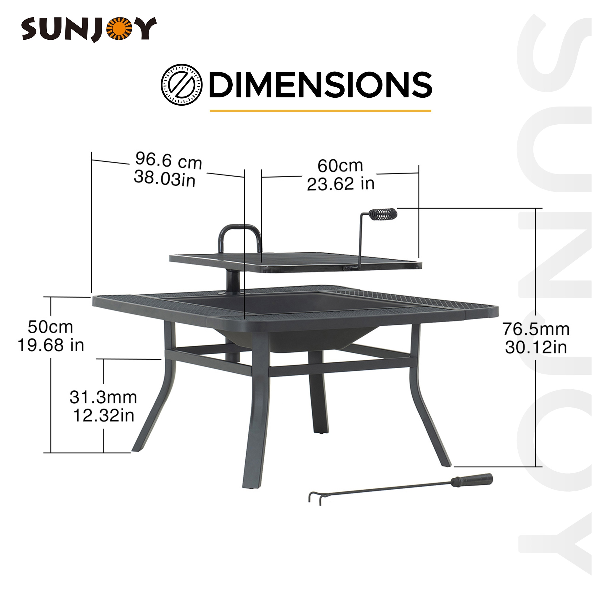 Sunjoy 38 Inch Black Wood Burning Grill Fire Pit