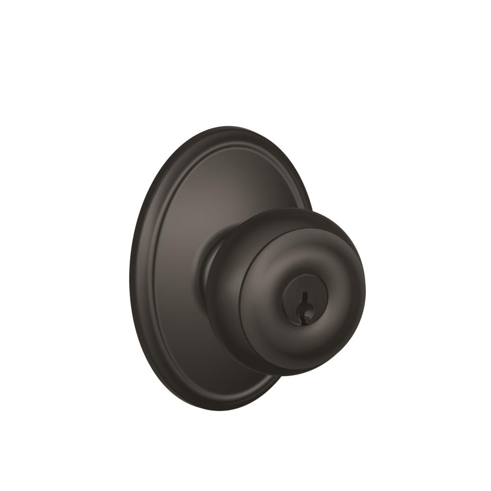 Schlage F51AGEO622WKF F Series Matte Black Interior/Exterior No Deadbolt Keyed Entry Door Knob