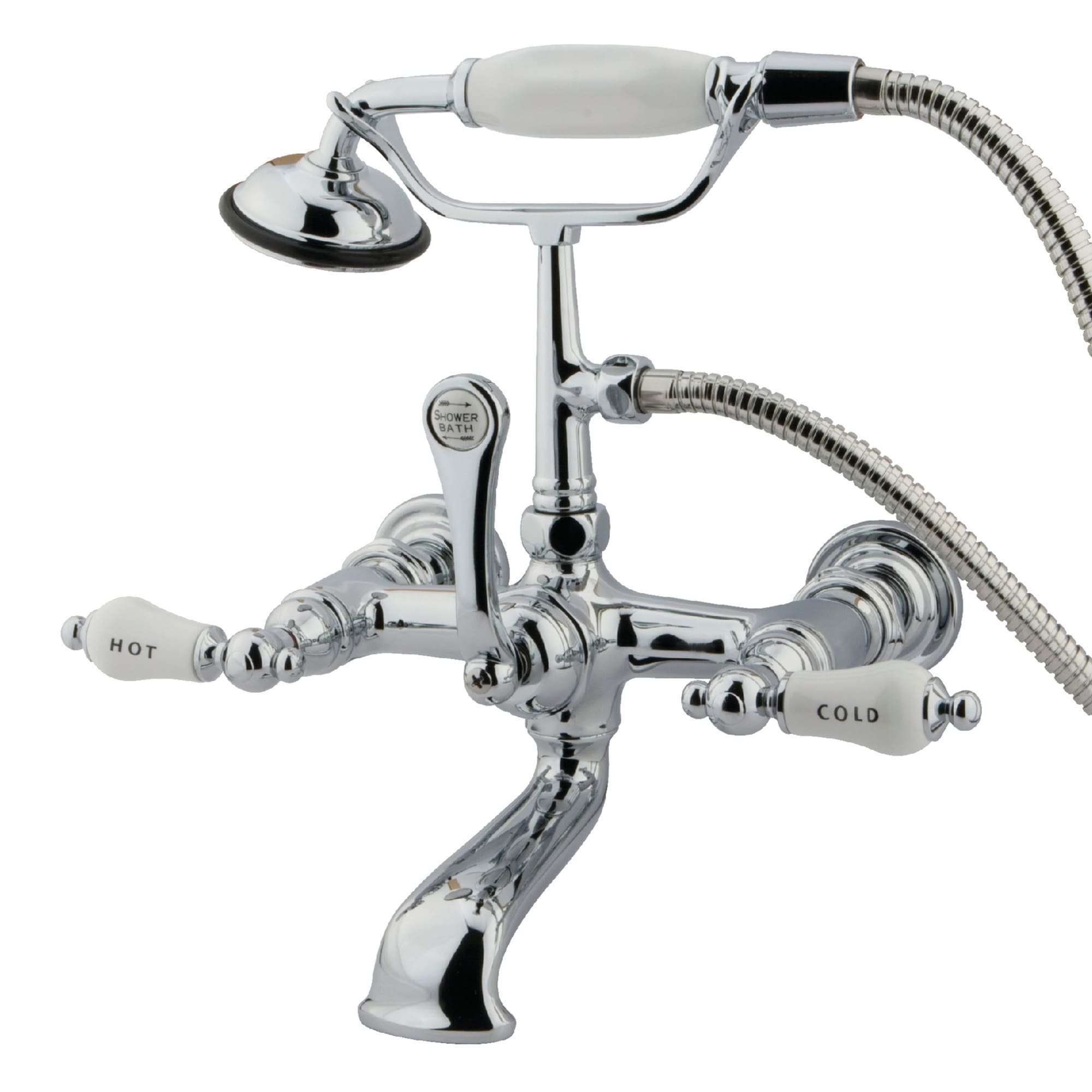 Hot Springs Chrome 3-handle Wall-mount Low-arc Bathtub Faucet with Hand Shower (Valve Included) | - Elements of Design DT5521CL