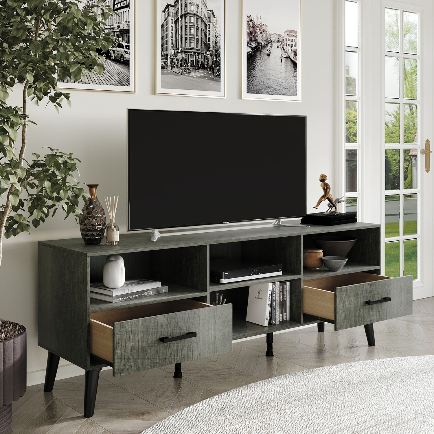 ChaletPosh C7046TV-GY Transitional Grey 53.98-in W TV stand ( Accommodates TVs up to 60-in )