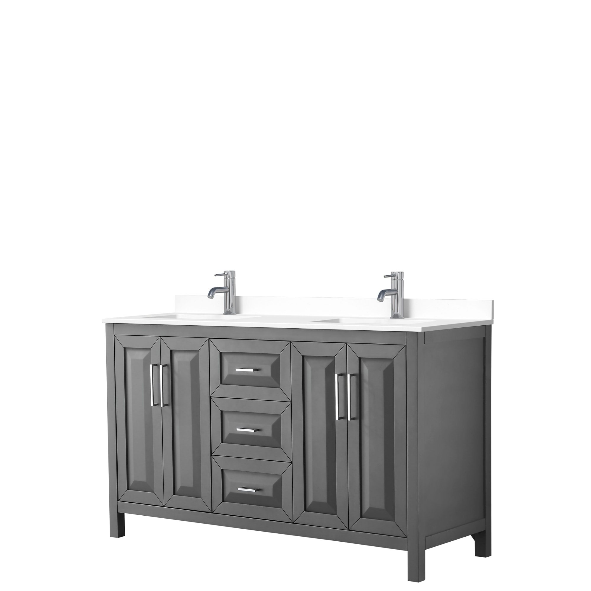 Wyndham Collection WCV252560DKGWCUNSMXX Daria 60-in Dark Gray with Polished Chrome Trim Undermount Double Sink Bathroom Vanity with White Cultured Marble Cultured Marble Top