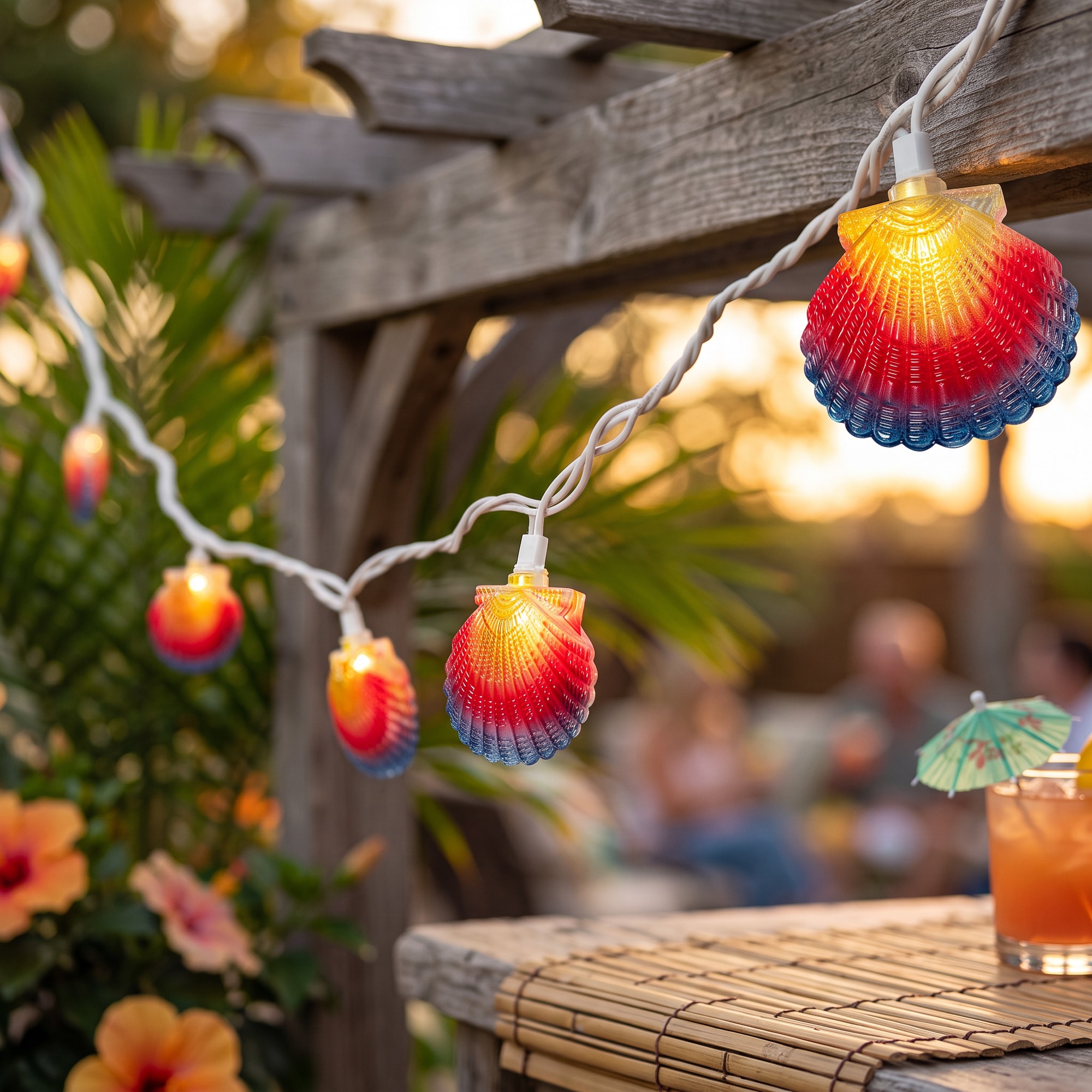 Northlight Seashell Indoor Outdoor Patio Light Set - Multicolor - 7.5 feet White Wire - 10ct