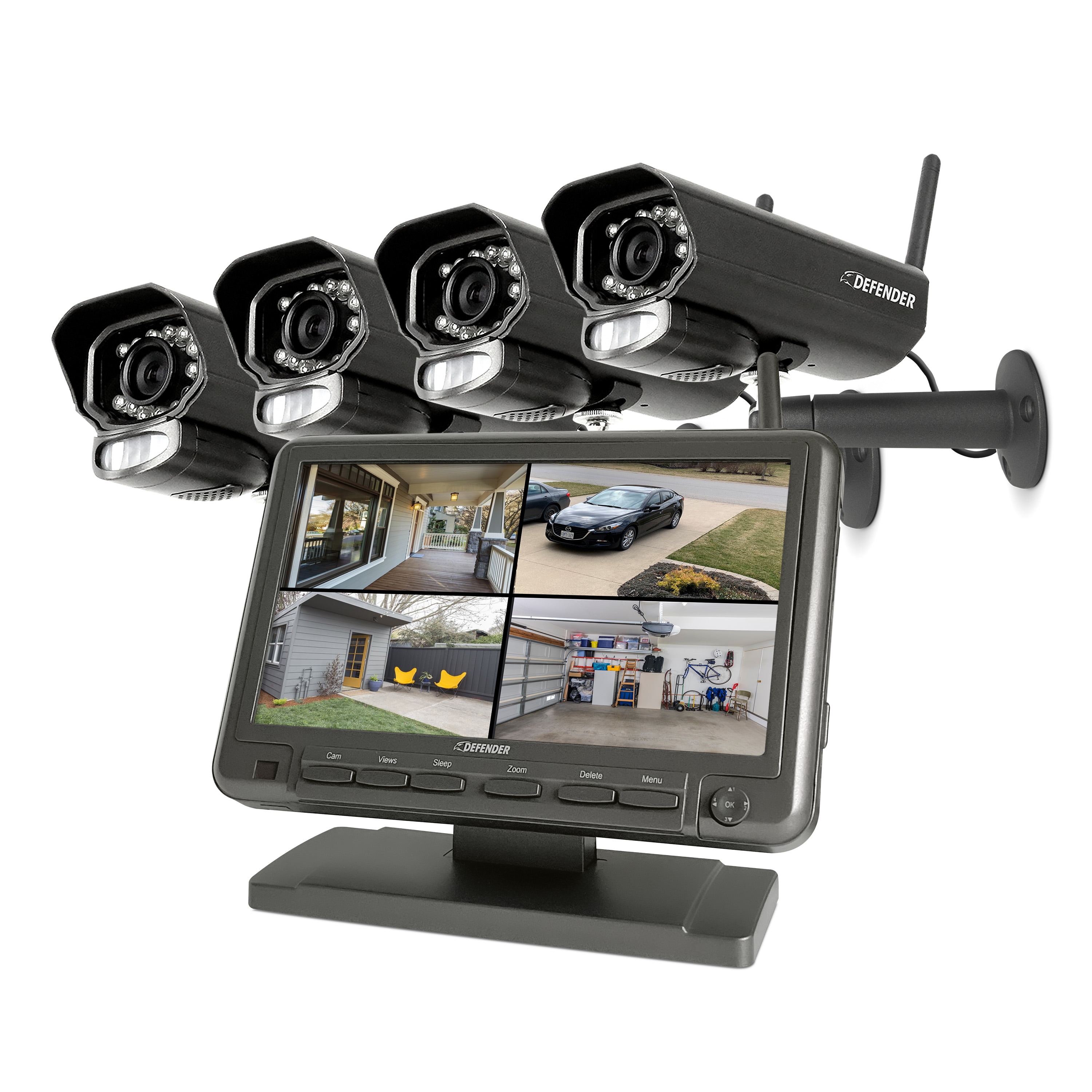 Defender Phoenixm2 7 Monitor Indoor/Outdoor 4-Channel 4-Camera Plug-in  BulletSd (Included) Security Camera System in the Security Cameras  department at