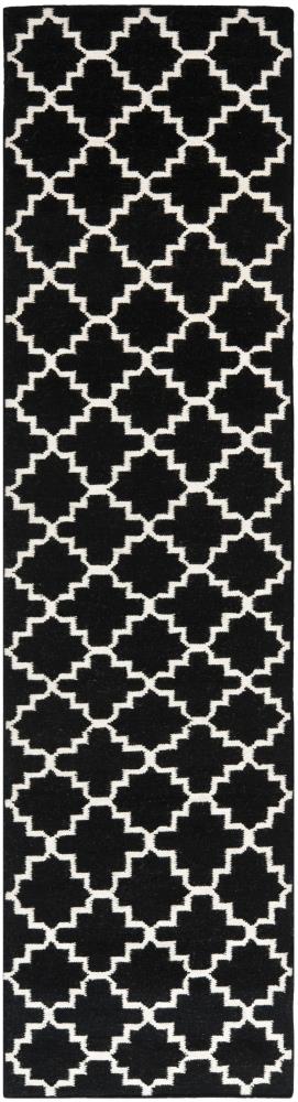 Safavieh DHU554L-212 Dhurries Malina 2 x 12 (ft) Wool Black/Ivory Rectangular Indoor Trellis Coastal Runner rug