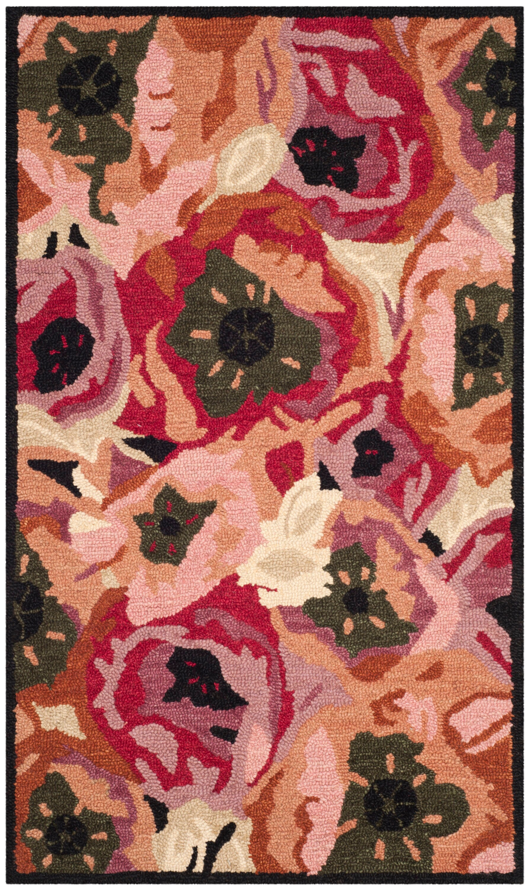 Martha Stewart MSR4872A-3 Poppy 3 x 5 (ft) Tufted Wool Red Rectangular Indoor Floral/Botanical Farmhouse/Cottage Throw rug