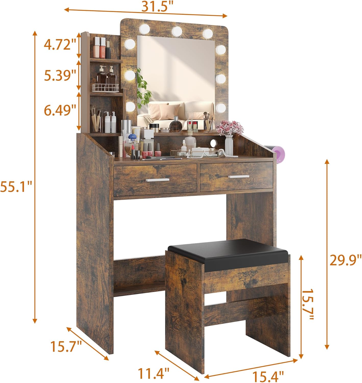 Qeetex LHF-SZT-PHO-14CE476N Bedroom-Vanities - View #2