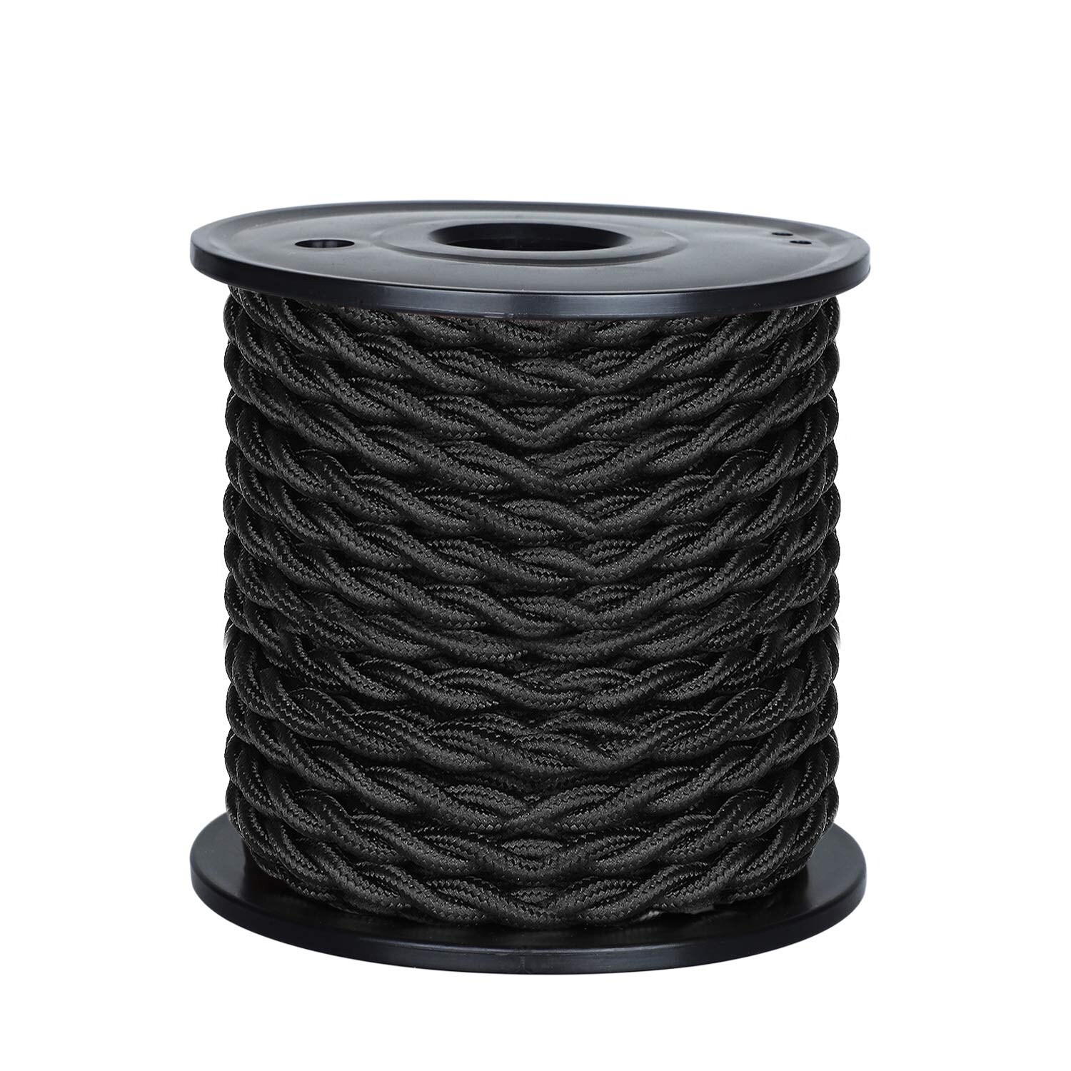 Oyezvary 50ft Roll Twisted Cloth Covered Wire 18 Gauge 2 Conductor Vintage Style Fabric Lamp Cord Black UL Listed for Pendant and Ceiling Lights #LOZ0428L11