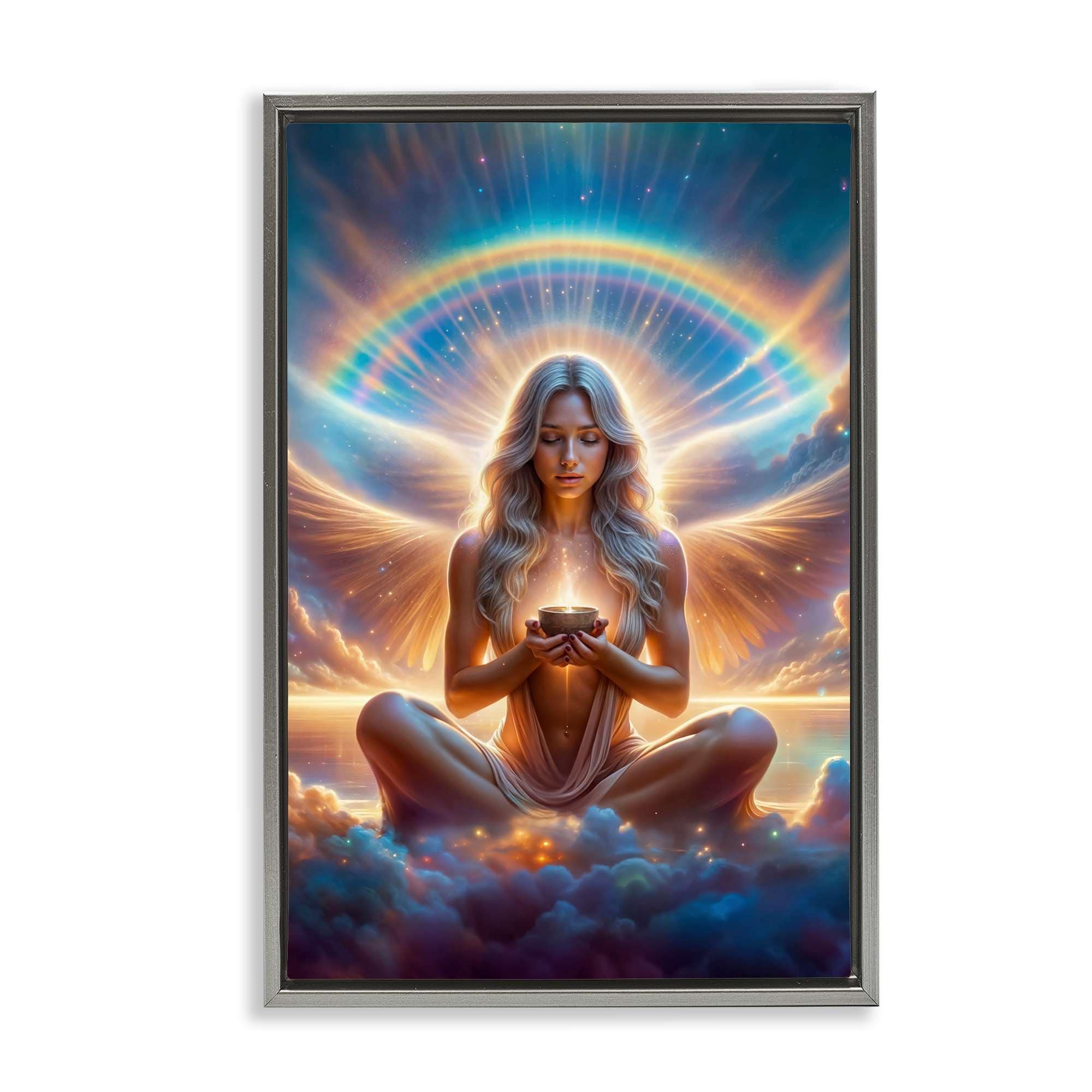 Stupell Industries BT-306-FFL-16X24 Enlightened Angel with Tea Floating Frame design by Spirit of the Rainbow