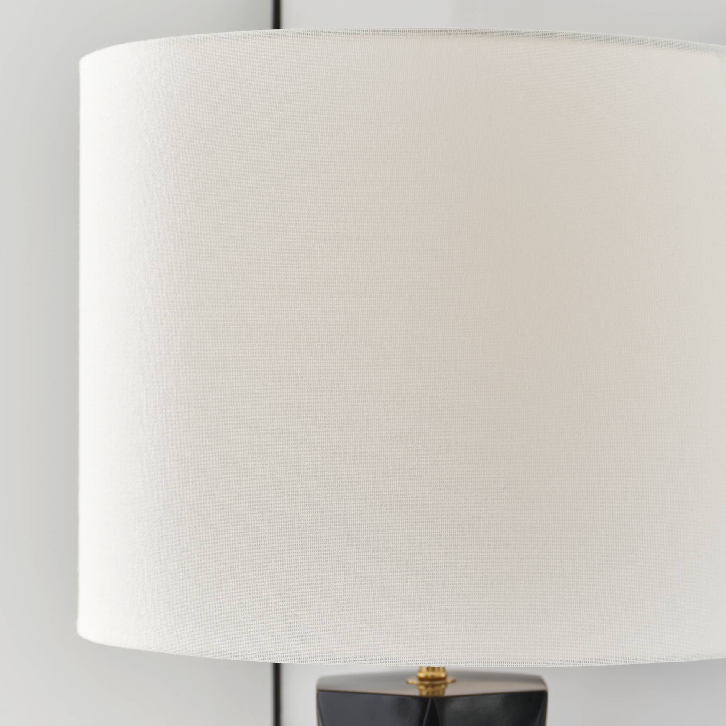 Gloss Black Resin Table Lamp with White Linen Shade