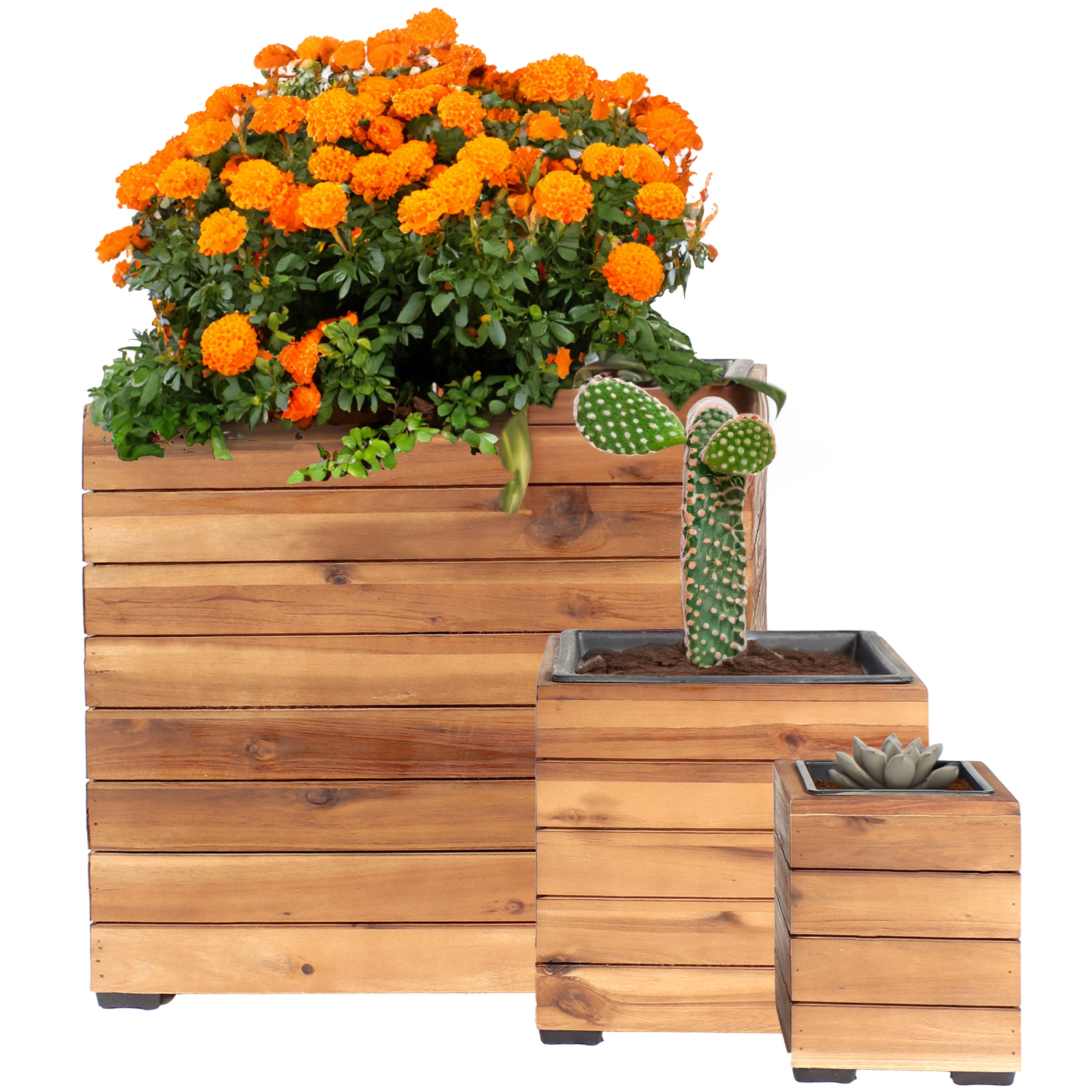 Sunnydaze Decor TAM-321 3 -Pack Square 15.0-in W Large Brown Wood Indoor/Outdoor Planter