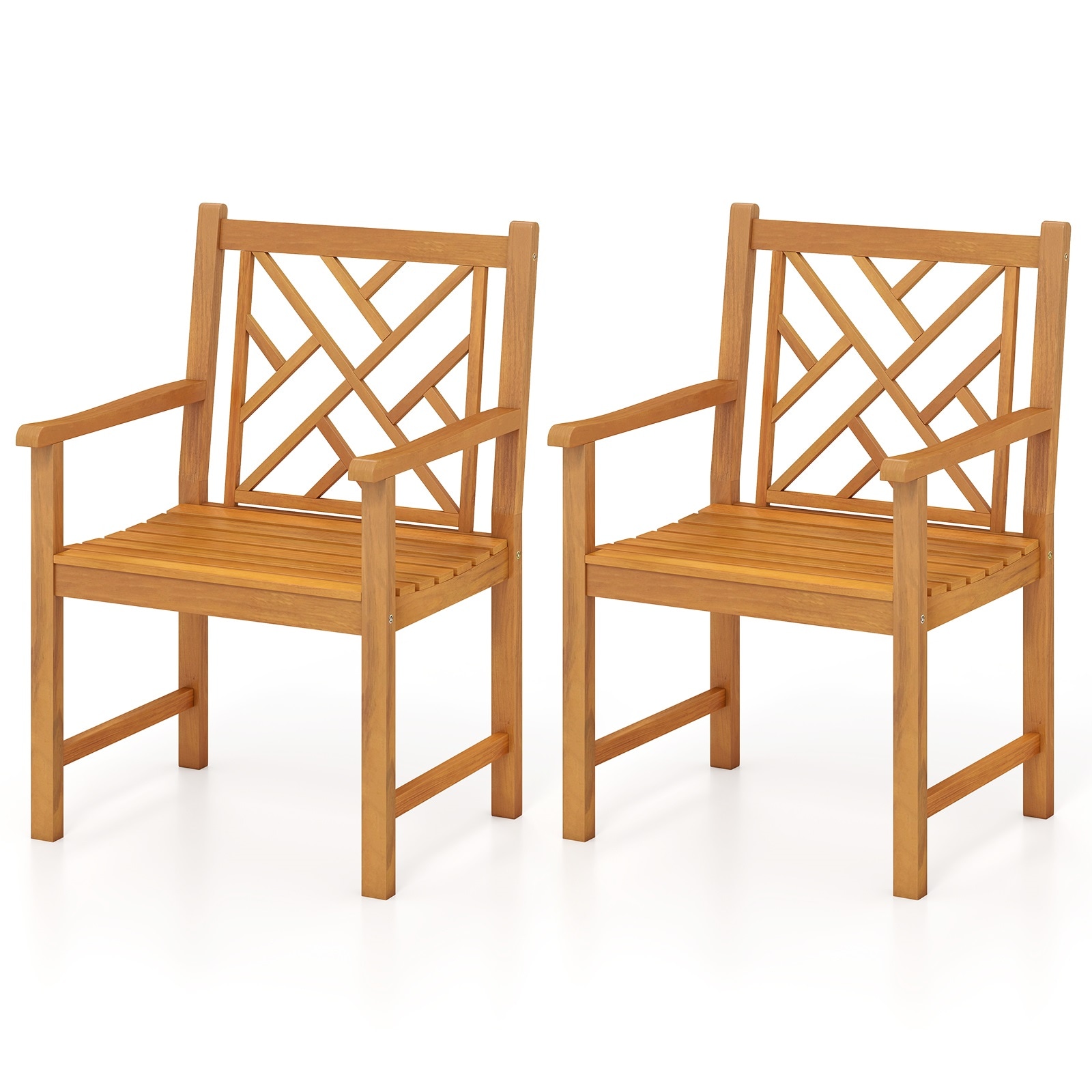 Slickblue - Acacia Wood Patio Chairs (Set of 2) Natural Finish Frame Stationary Chair with Slatte...