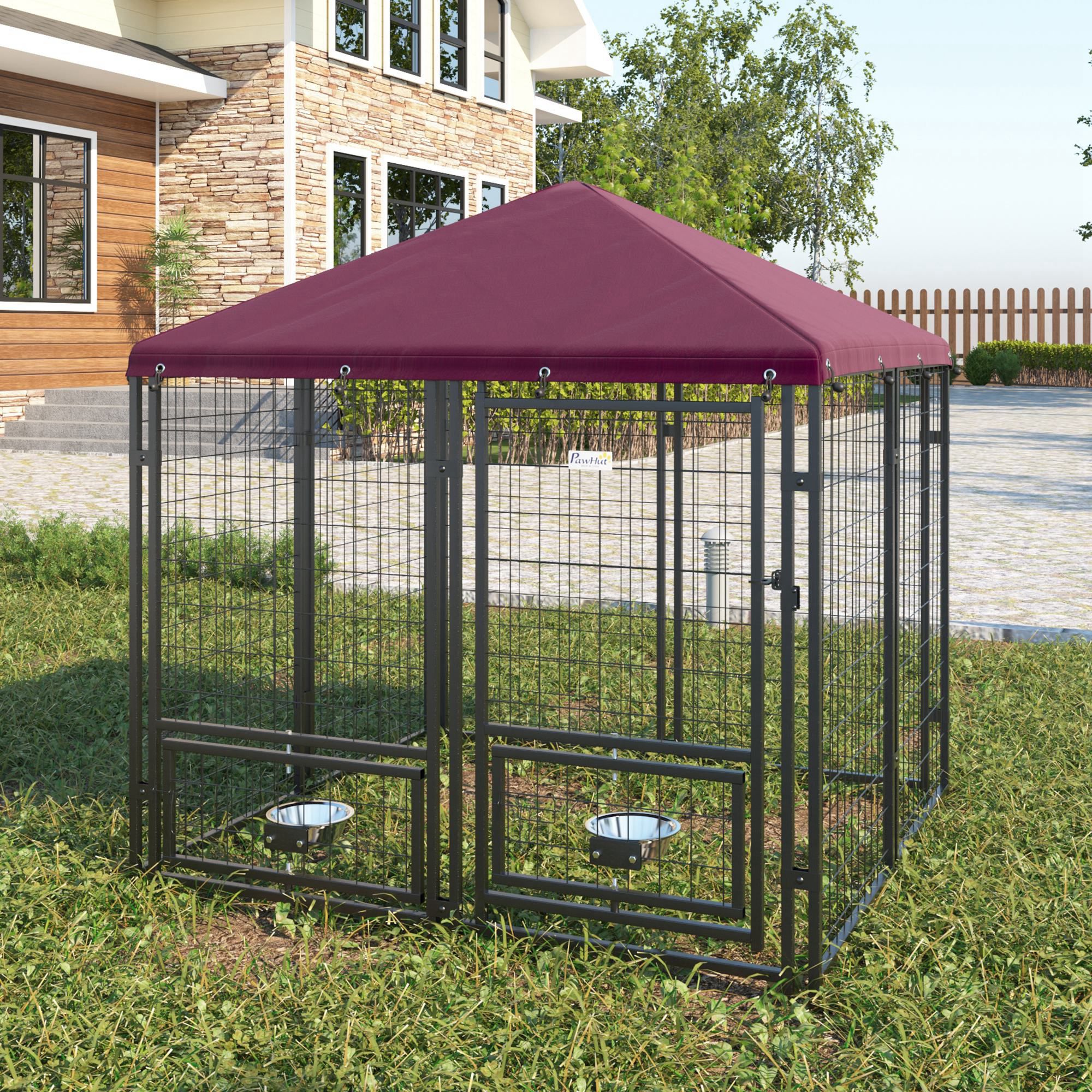 Tinyhomie Outdoor Dog Kennel Pet Playpen with Rotating Bowl Holders ...