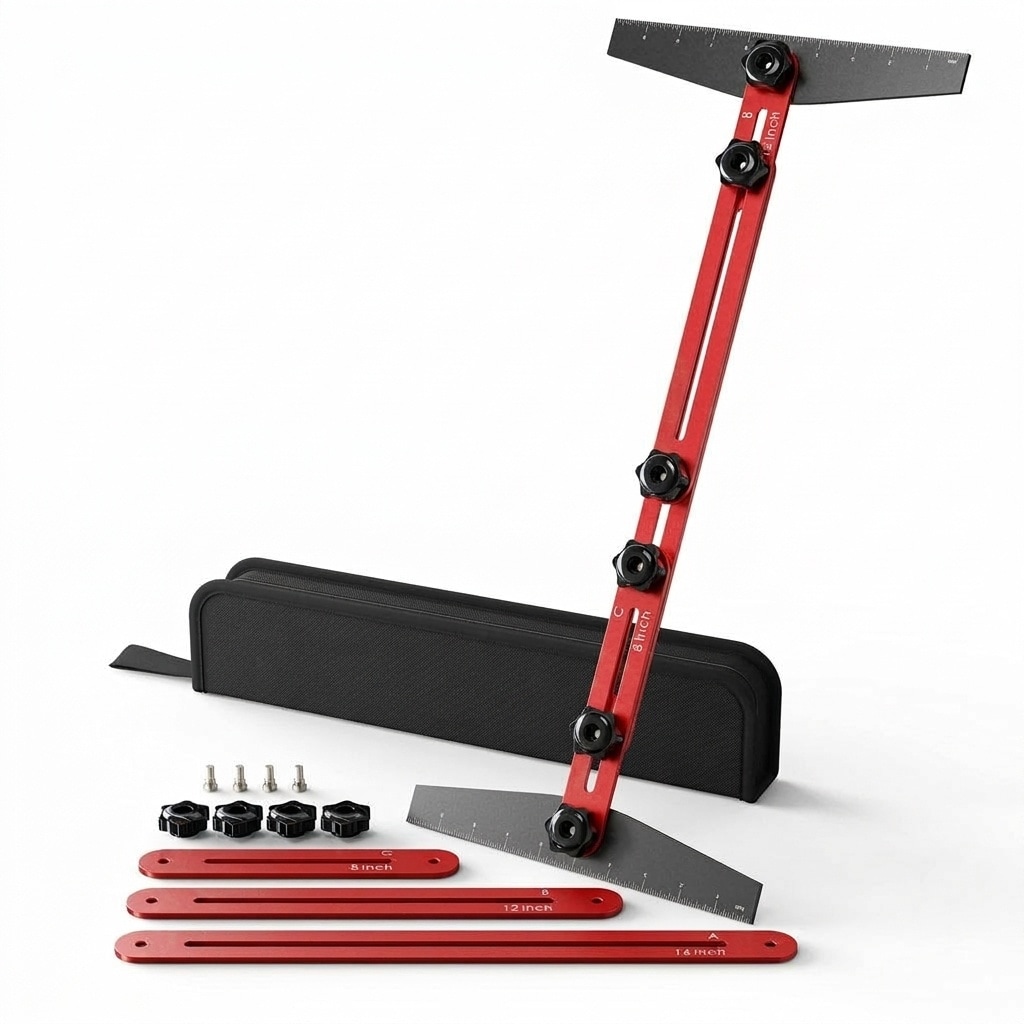 Misopily Stair Tread Template Tool Kit Adjustable 10.5 to 60.5 Inch Aluminum Alloy Jig with 16 12 8 Inch Extensions and Storage Bag 1 Set #LMS0427M26