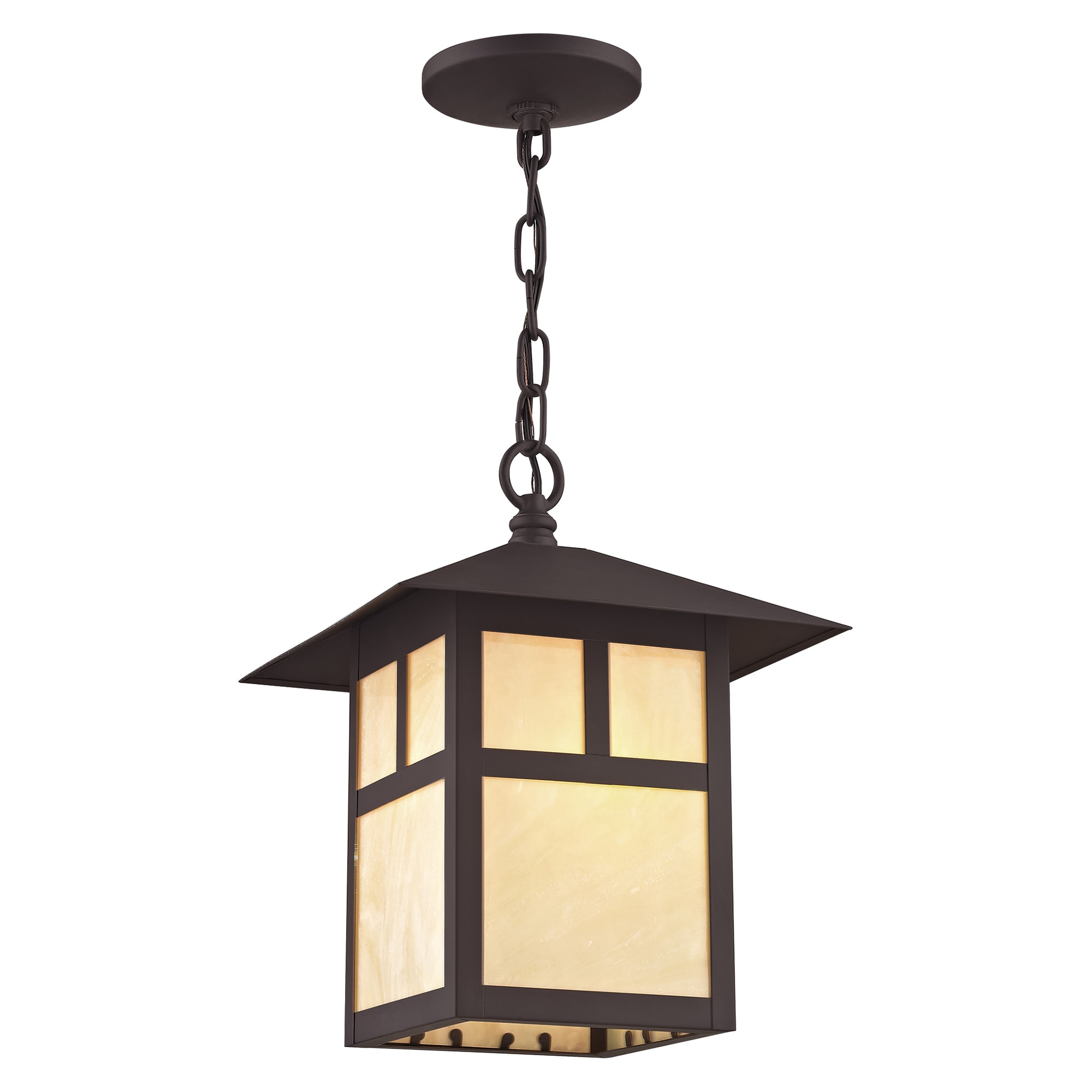 Bronze Finish Montclair Mission 1-Light Outdoor Pendant with Iridescent Tiffany Glass