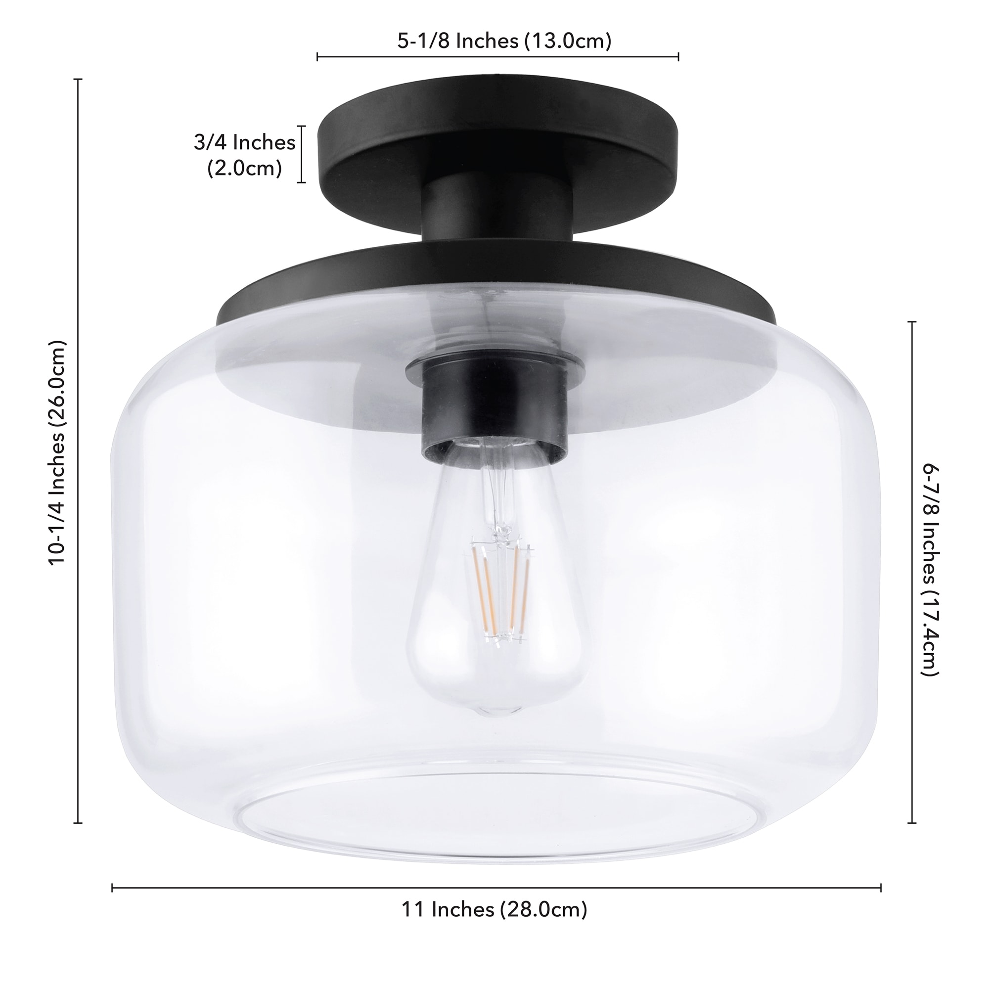 Blackened Bronze and Clear Glass Semi Flush Mount Light