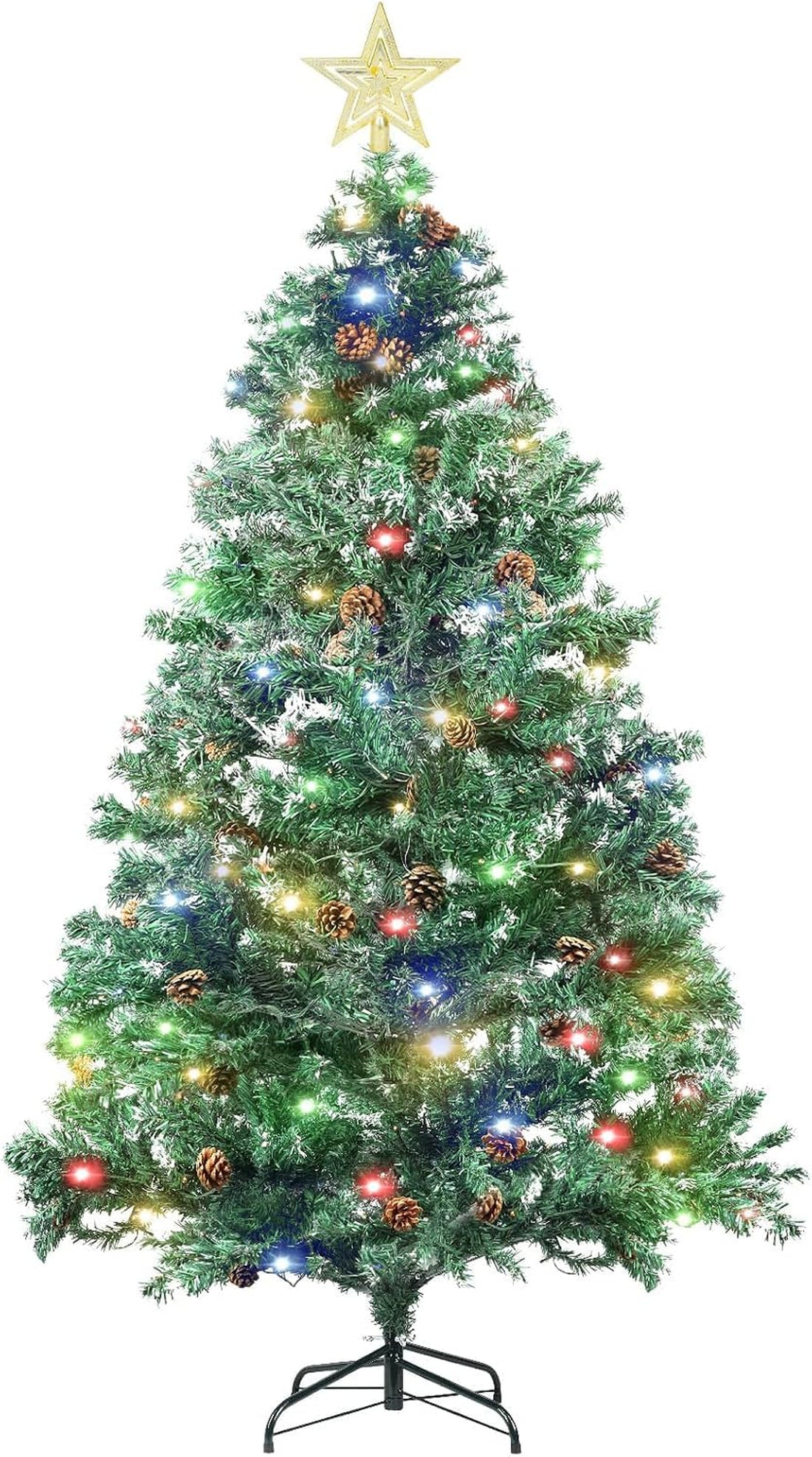 IdealHouse 6.5ft Christmas Decorations Full Artificial Christmas Tree Star Topper with 80 Pine Cones and Tree Topper Premium PVC Branch 1000 Tips for Spacious Living Room Grand Foyer and Holiday Event Display