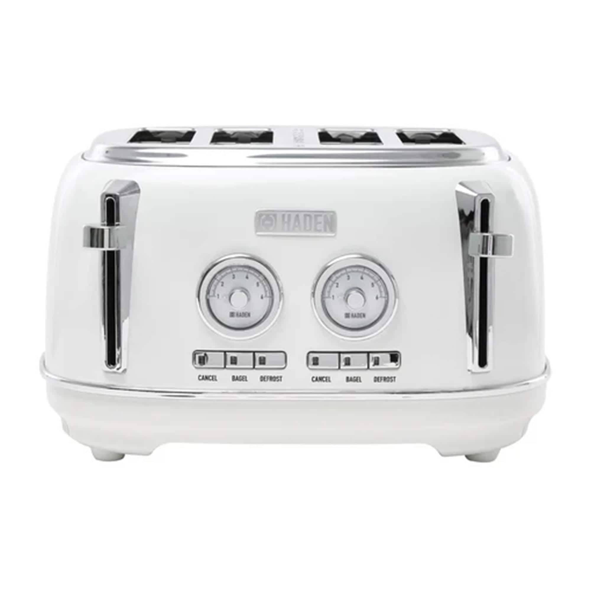 Haden 398028 Dorset 4 Slice Wide Slot Stainless Steel Toaster with Adjustable Browning Control  Non Slip Feet Ivory  Chrome