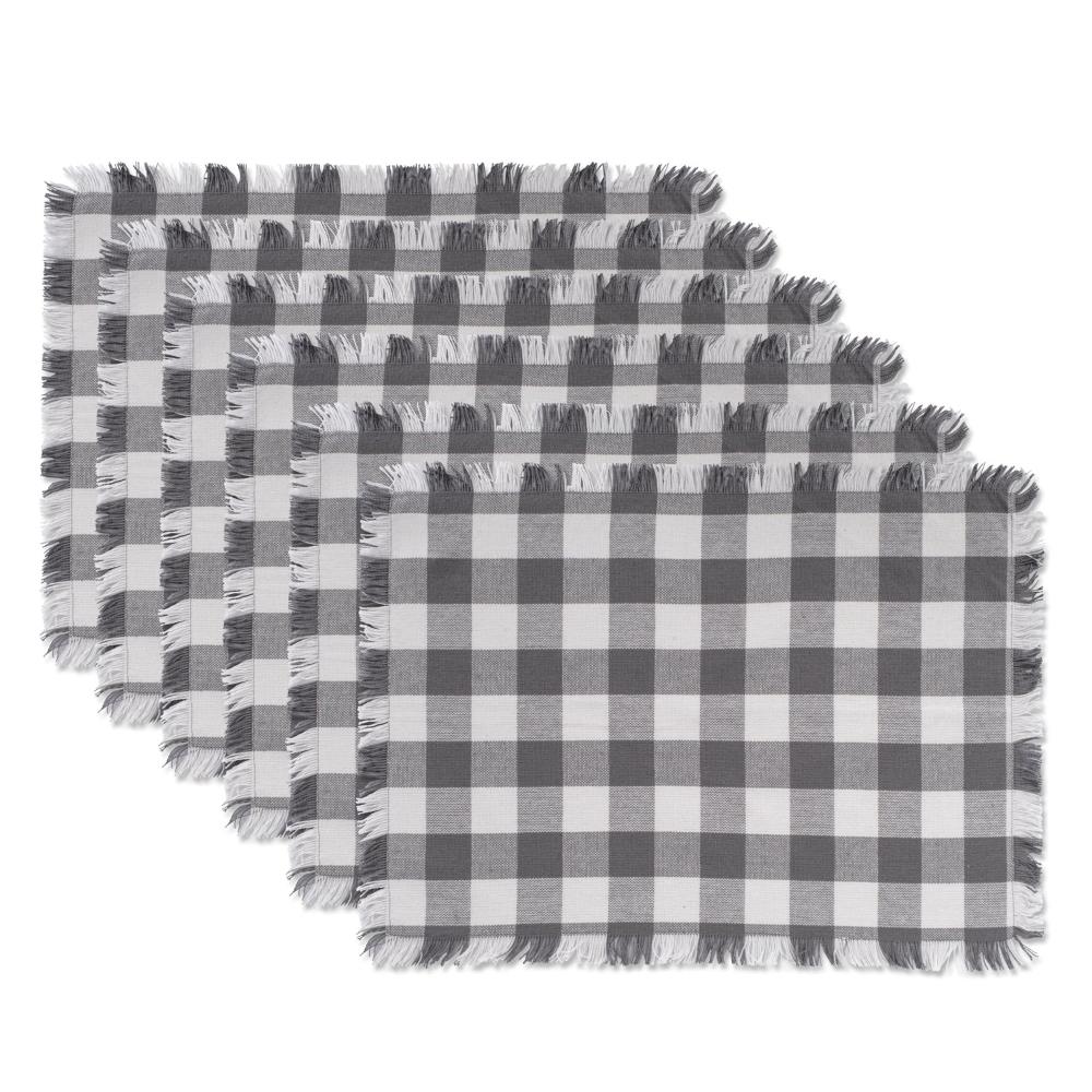 DII CAMZ37569 6 -Pack Checkered Gray Wicker Rectangle Placemats