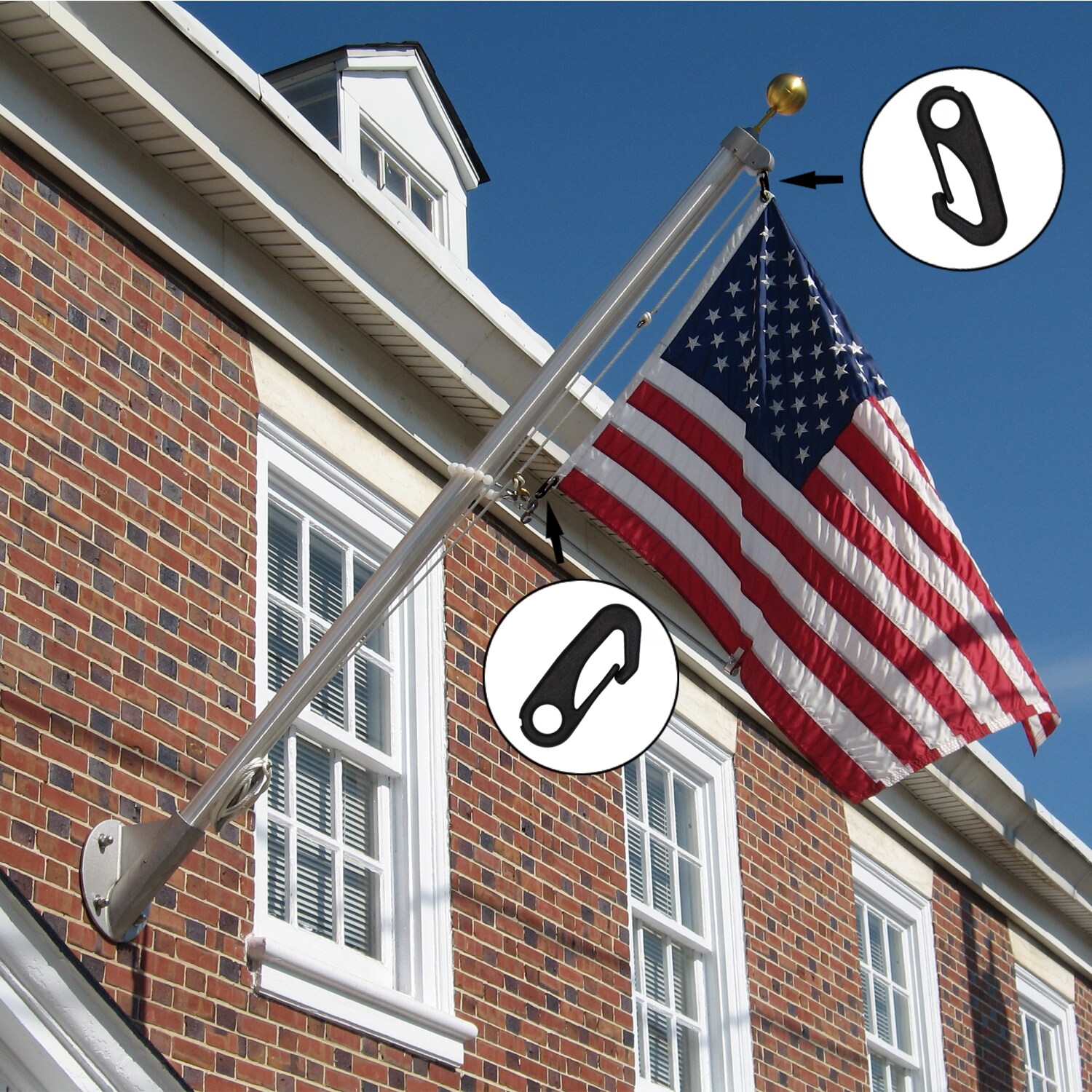 Huouo 4 Pcs 2.8 Inches Flag Pole Snap Clip Hooks Flagpole Attachment 