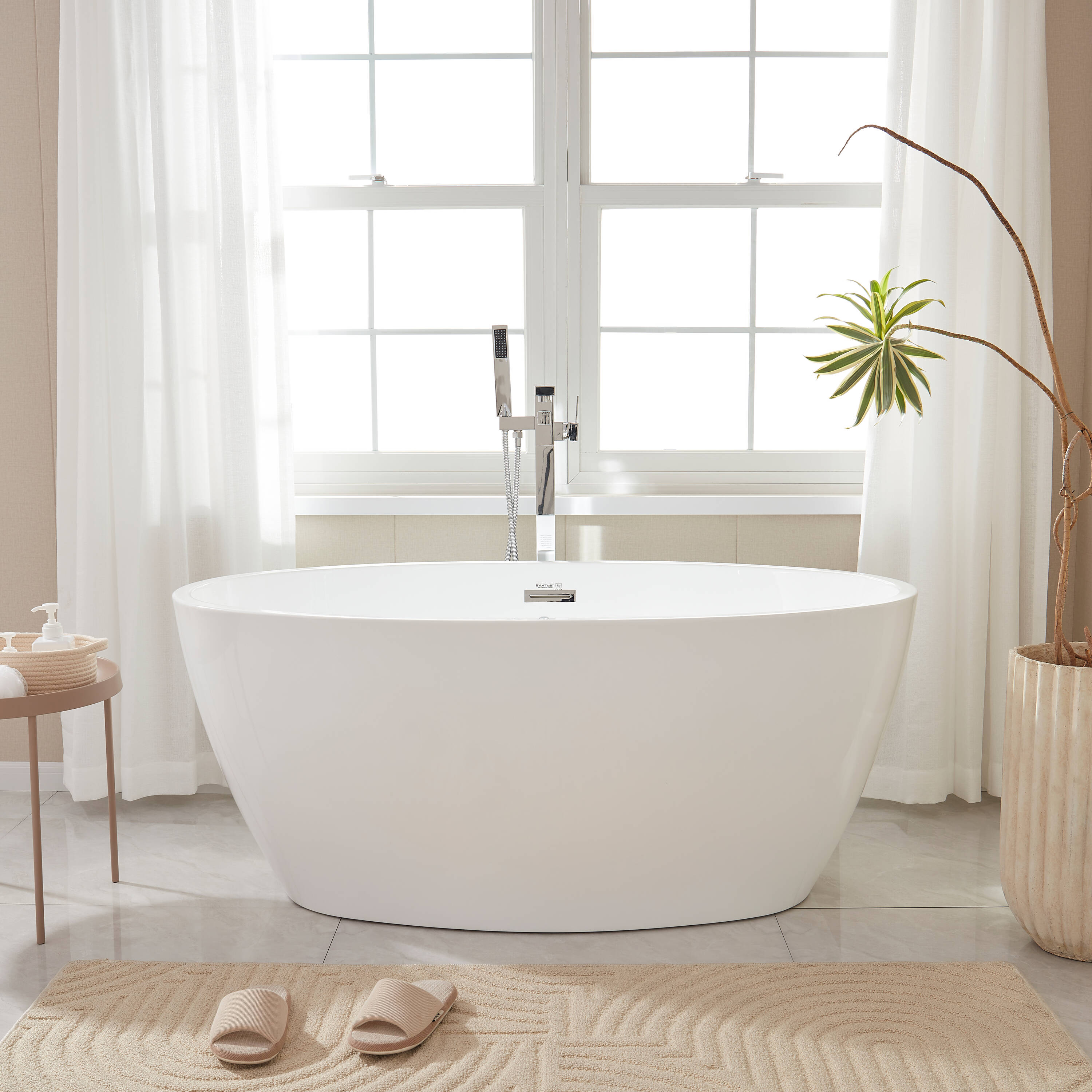 Vanity Art VAB6834-S 31.9-in x 55-in White/Polished Chrome Acrylic Oval Freestanding Air bath ( Center Drain )
