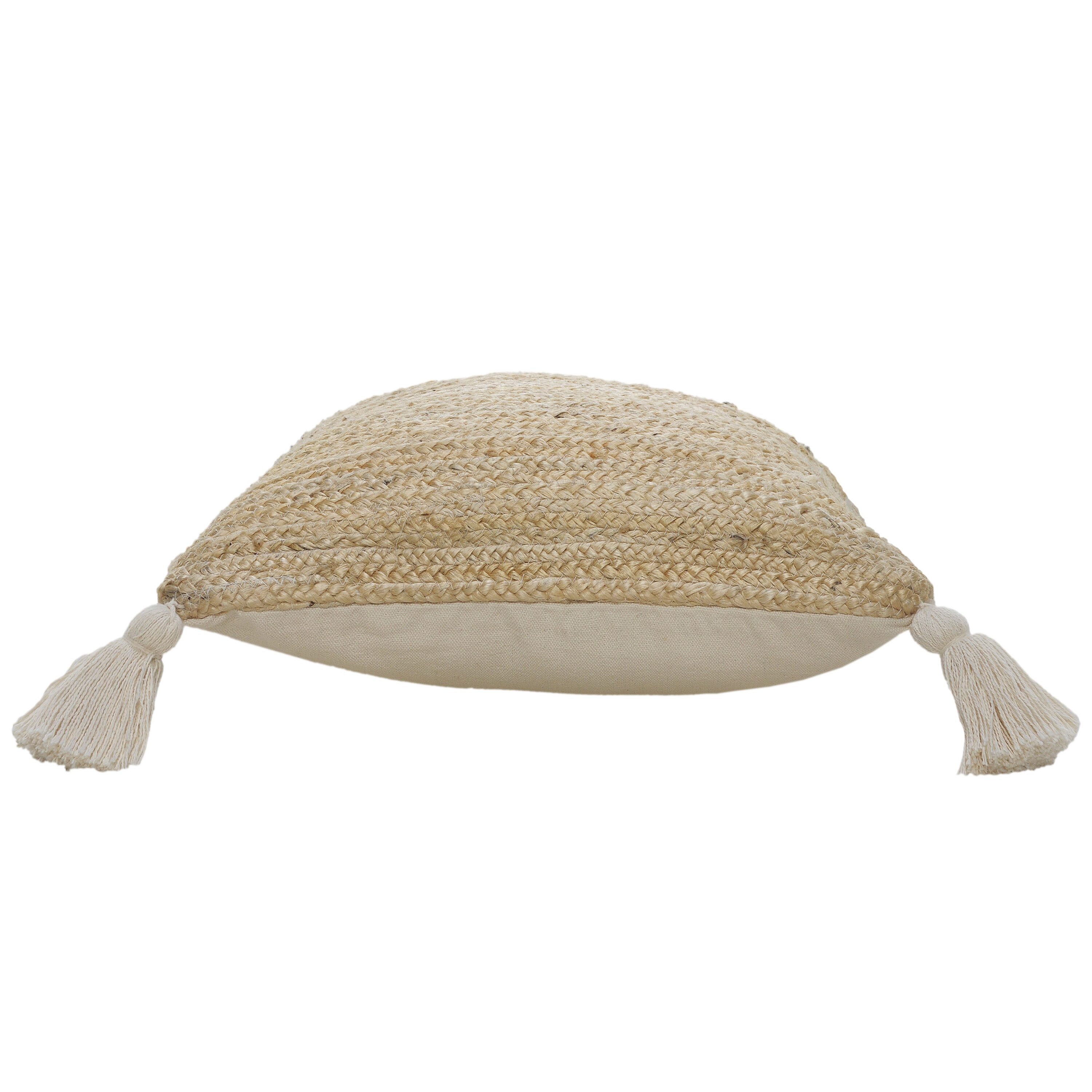 Natural Jute Square Throw Pillow with Tassels, 20" x 20"