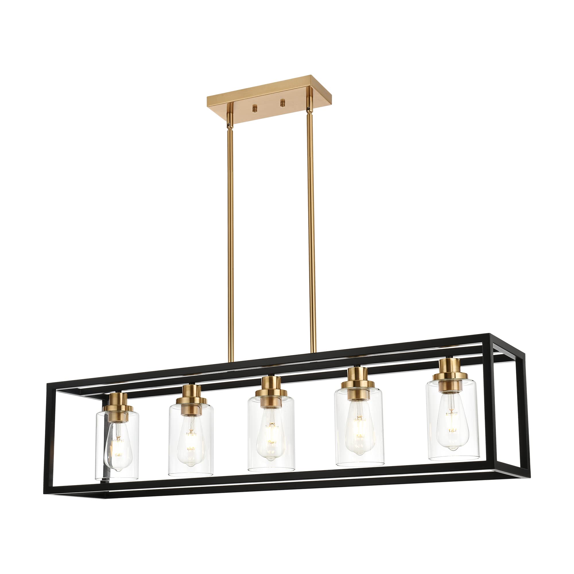 IUEST  Black Chandeliers Rectangle 5 Lights Dining Room Lighting Fixtures Hanging Over Table Kitchen Island Lighting Linear Pendant Light Ceiling