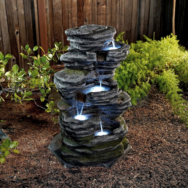 Bond 40 16 In H Resin Rock Waterfall, Enchanted Garden Water Fountain Parts And Functions