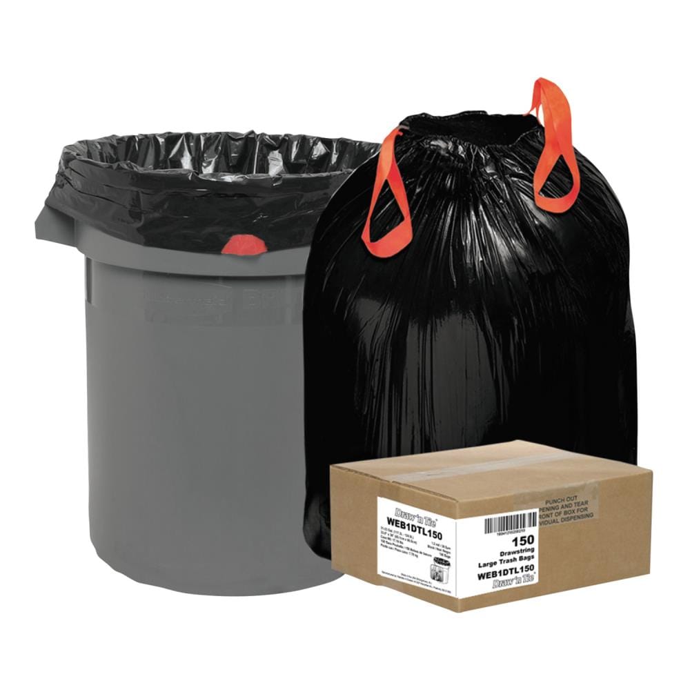 Draw 'n Tie 33-Gallons Black Plastic Can Drawstring Trash Bag (150 ...