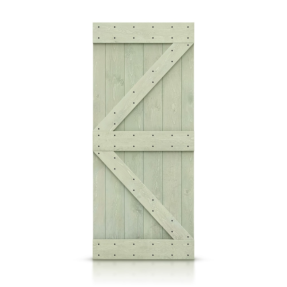 CALHOME DOOR-ASM-K38LG 38-in x 84-in Sage green K-frame Pine Wood Solid core Single Barn Door (Hardware Not Included)