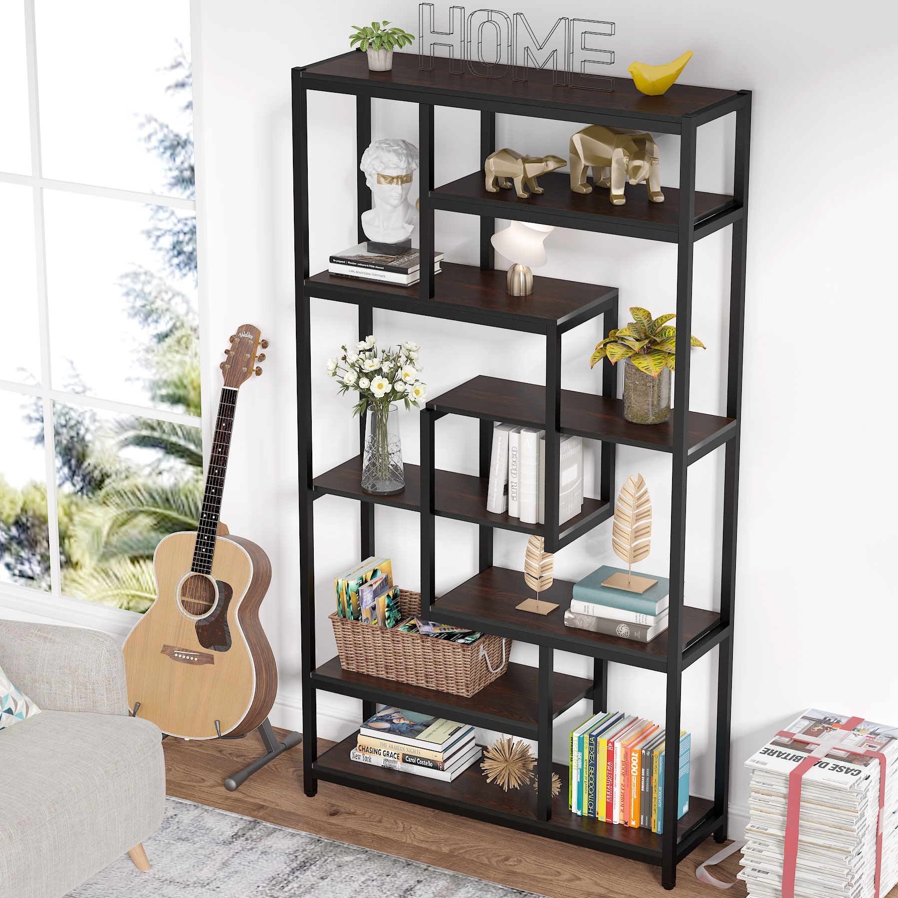 Tribesigns Hl-CJ042 Brown Metal 8-Shelf Bookcase (39.37-in W X 70.86-in ...