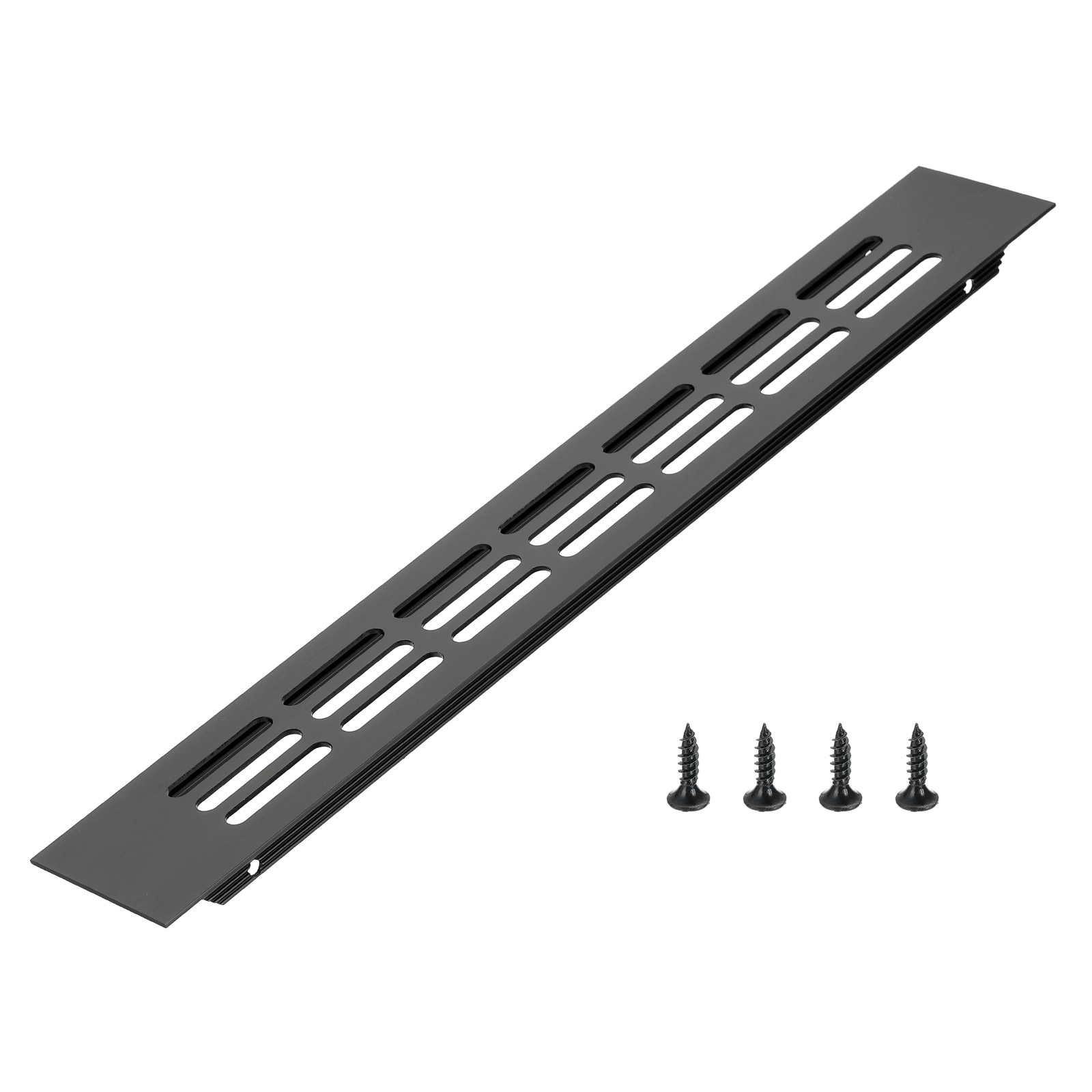 PATIKIL Door Air Vent Cover 12 x 1.7-Inch OD Aluminum Louvered Ventilation Grille Rectangle Toe Kick Vent with Mounting Screws for Shoe Cabinet Wardrobe Black