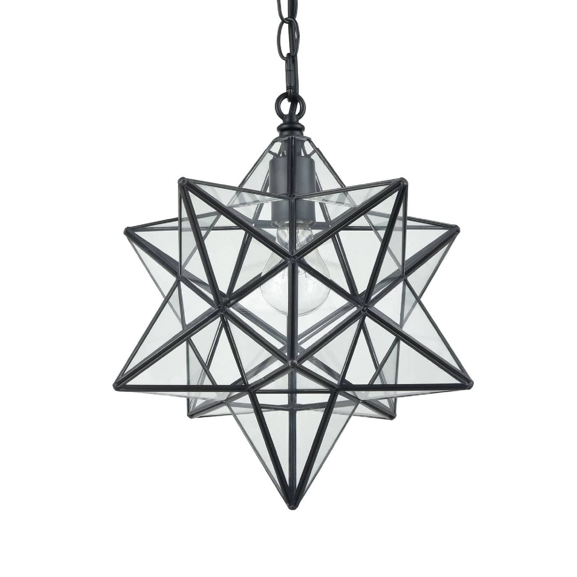 14'' Black Geometric Moravian Star Pendant Light with Clear Glass Shade