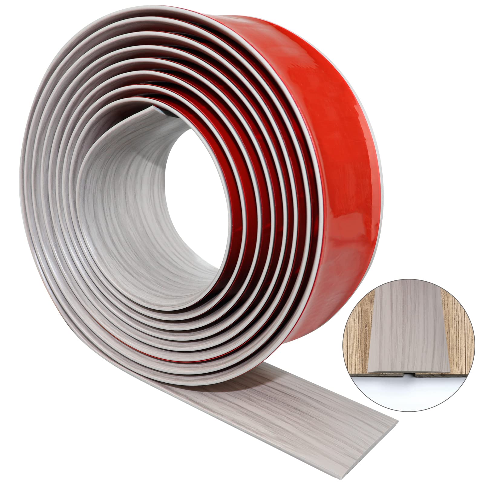 Misopily  Floor Transition Strip 2 inch Self Adhesive Flat Vinyl Flooring Transitions Strip with Strong Backing Wood Grain 10FT Grey Wood Grain