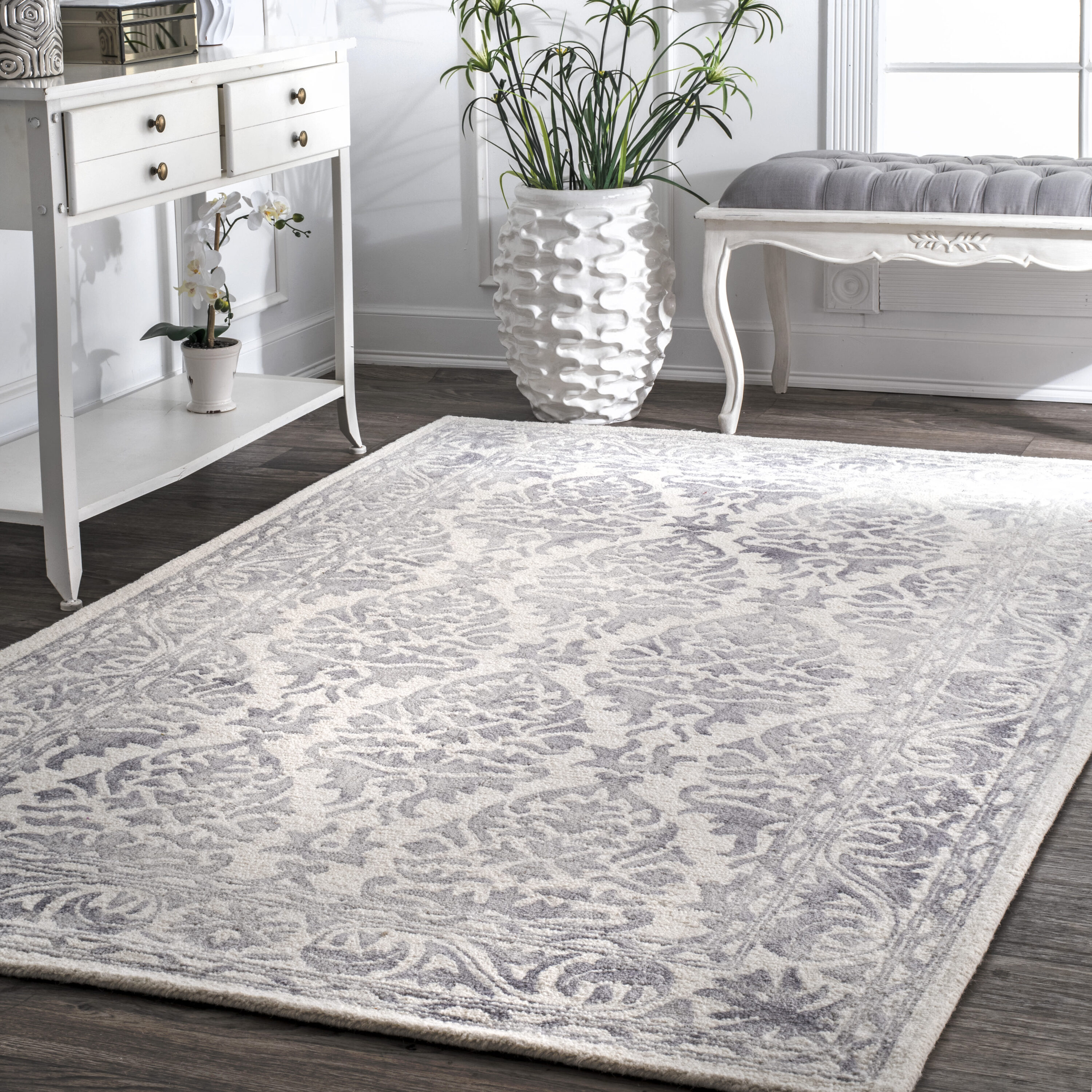 nuLOOM VCDD03B-960136 Krause 10 x 13 (ft) Wool Gray Rectangular Indoor Border Area rug