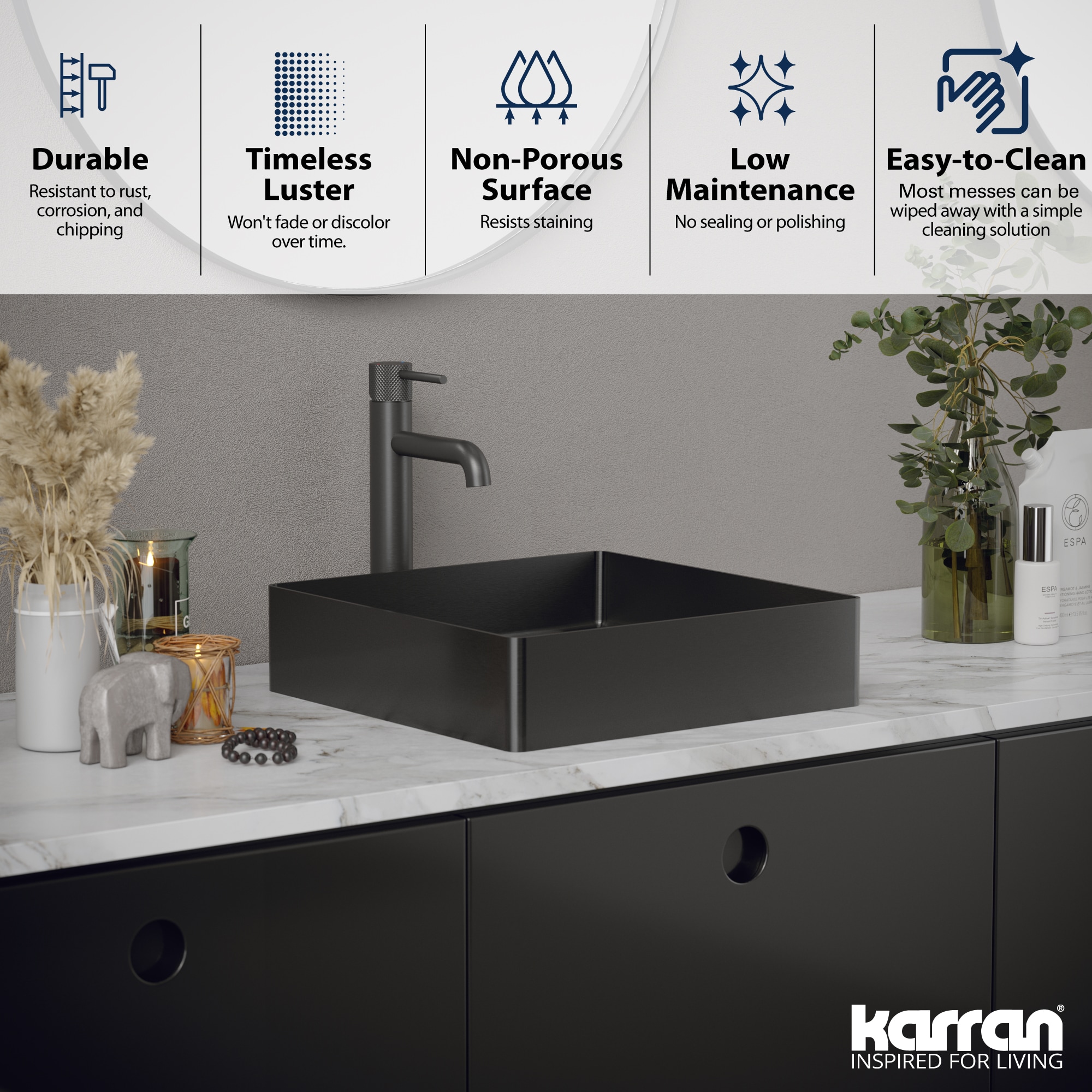Gunmetal Grey Stainless Steel Square Vessel Bathroom Sink