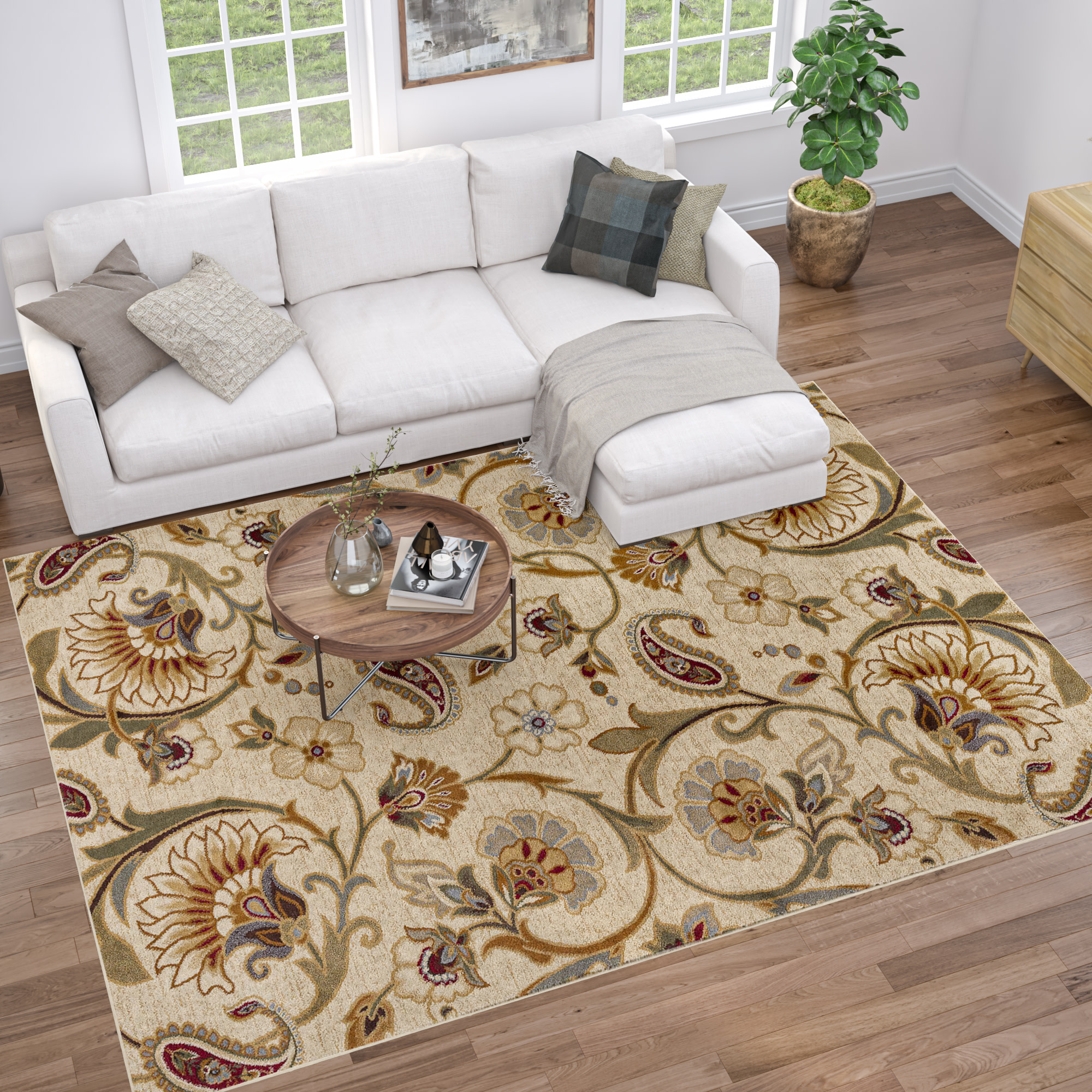 Tayse Beige 9 x 12 Ft. Transitional Indoor Area Rug - Durable & Fade ...