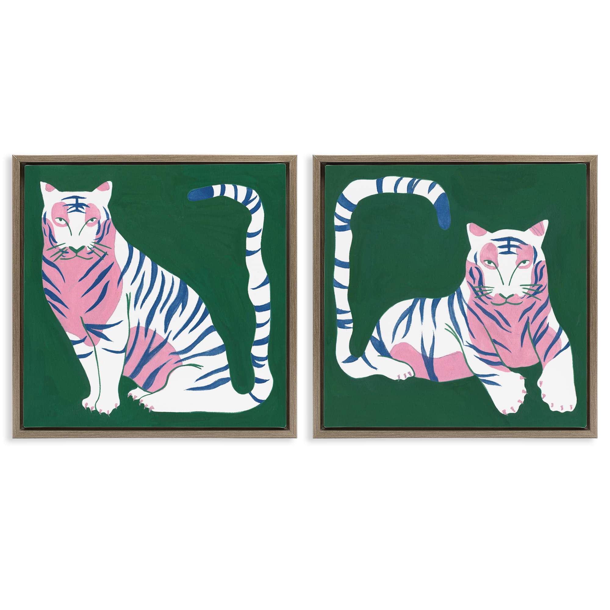 Stupell Industries B2-758-FFE-2PC-24X24 Fierce Lounging Tigers 2 Piece Brown Framed Floater Canvas Set By Melissa Wang 25 x 25