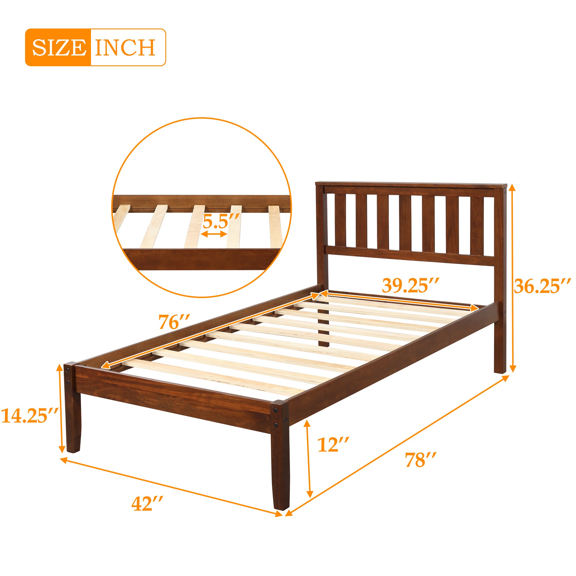 Mondawe Classic Wood Twin Platform Bed with Headboard and Slat Support ...