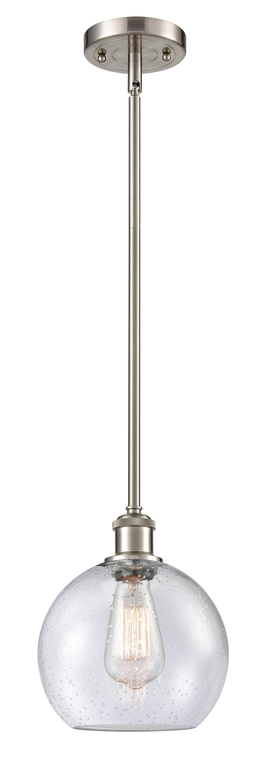 Innovations Lighting 516-1S-SN-G124-8 Athens 1 -Light Brushed Satin Nickel, Seedy Industrial Seeded glass Globe Medium Hanging Pendant light